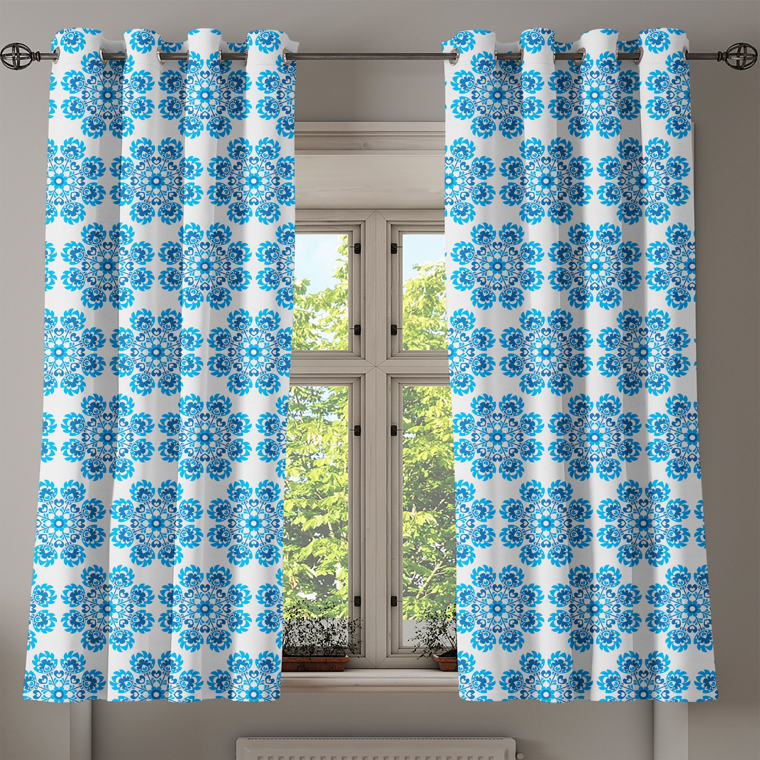 Gardine Dekorative 2-Panel-Fenstervorhänge Wohnzimmer, Ethnisch Schlafzimmer für Polnische Blumenmuster Abakuhaus