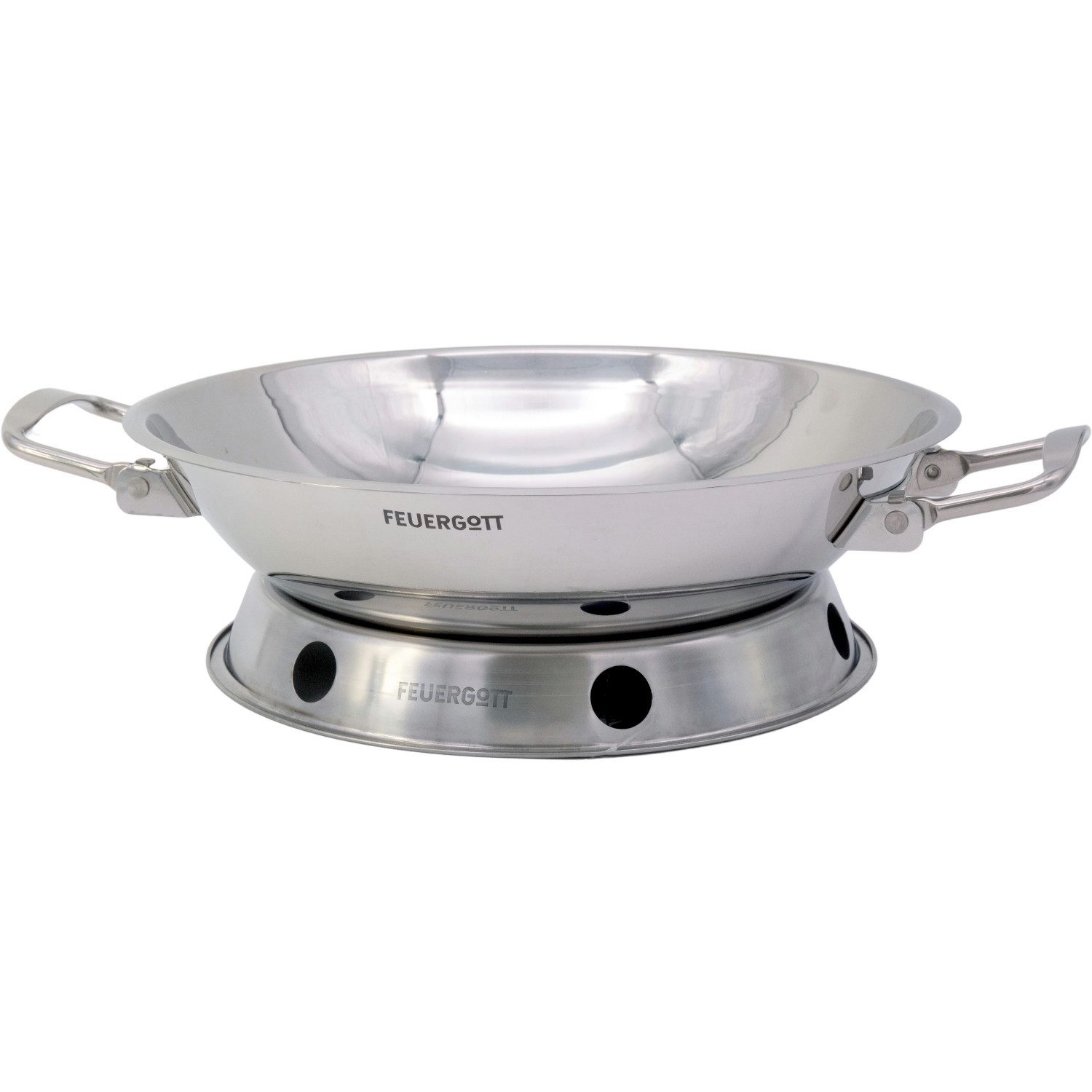 Feuergott Holzkohlegrill Feuergott Wok Set Edelstahl mit Wokring und Anzündkamin