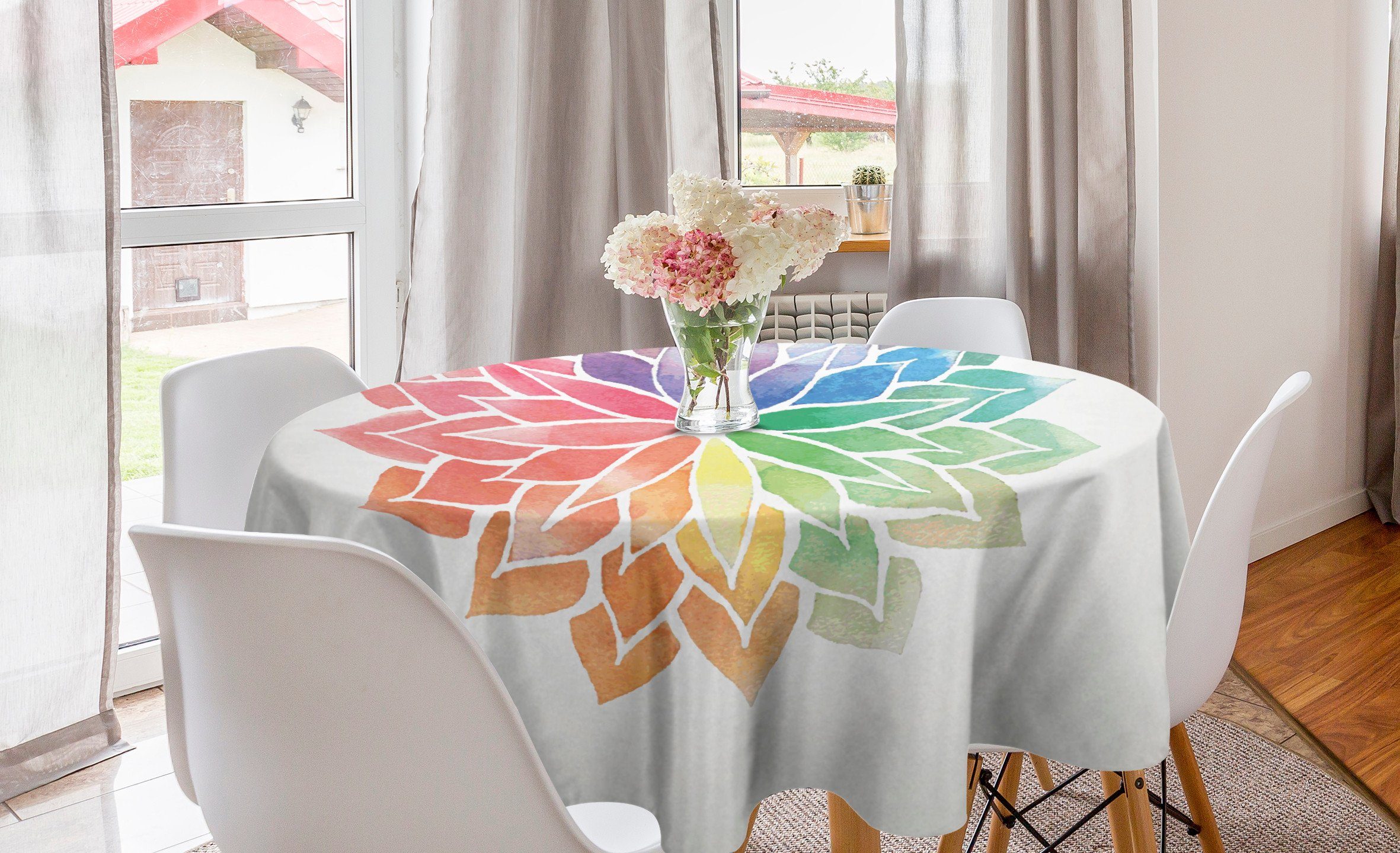 Küche Dekoration, Tischdecke Kreis Esszimmer Abdeckung Regenbogen-Mandala Tischdecke für Petals Abakuhaus