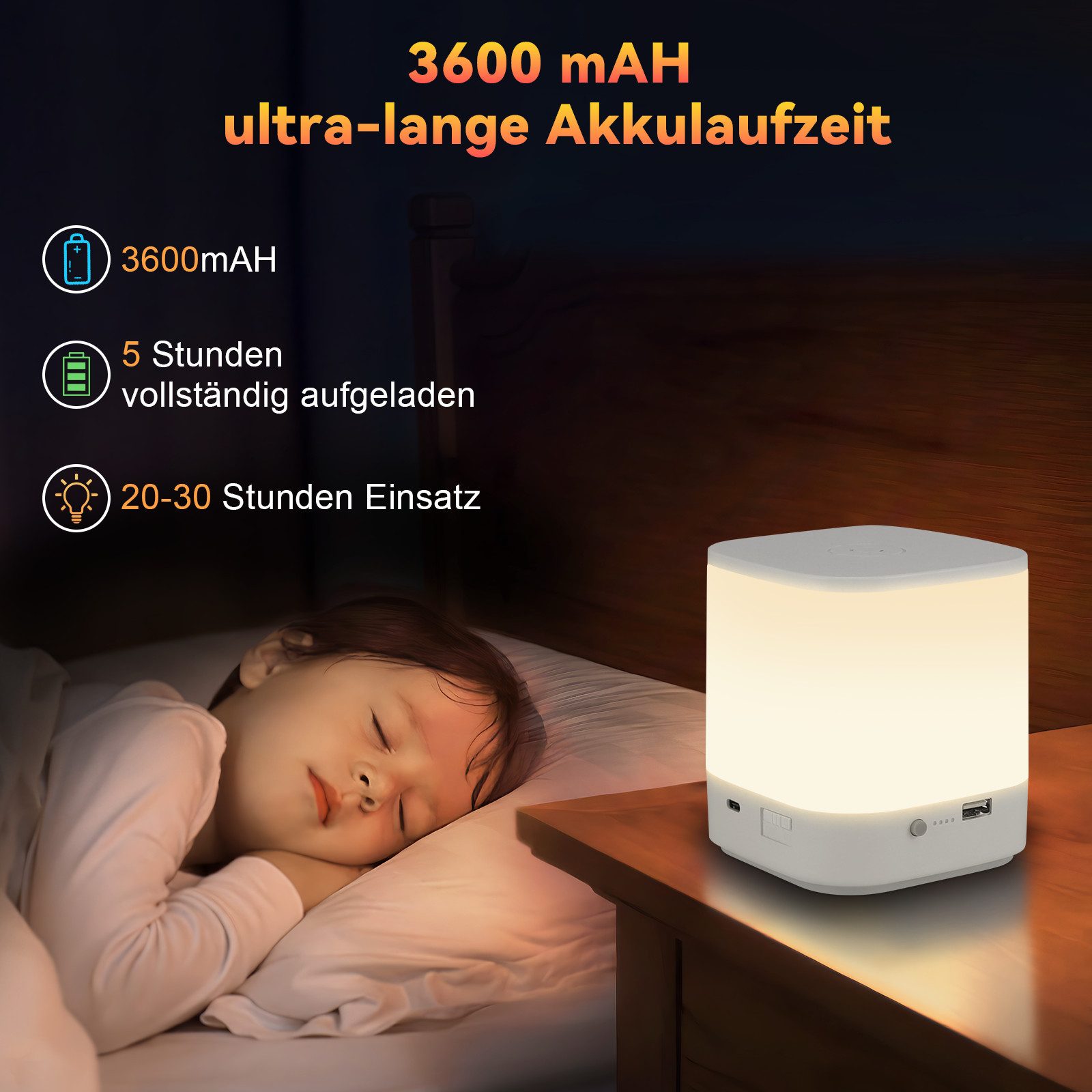 Nettlife LED Nachttischlampe Touch Dimmbar Akku 3600mAH USB Aufladbar Weiß günstig online kaufen