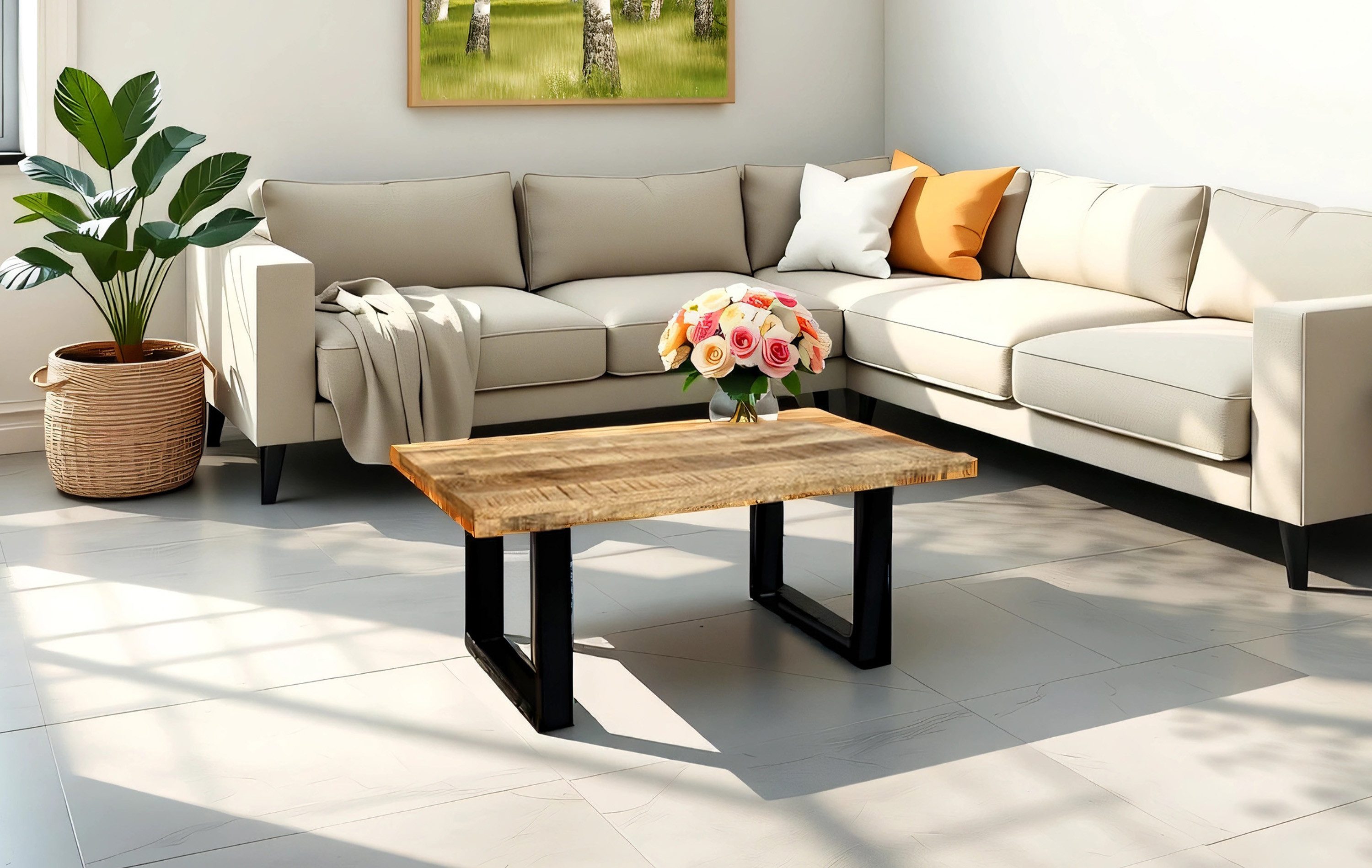 SAM® Couchtisch Nadia, gerade Kante, Mango, Metallgestell U-Form schwarz