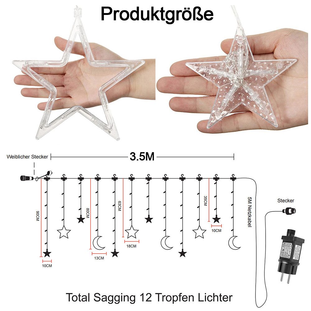 Jibenhome LED-Lichterkette LED Lichtervorhang Sternen und Monden 123 LEDs 8 günstig online kaufen