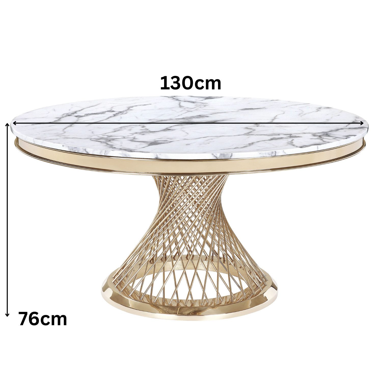 alesvelt Wohnzimmertisch edler Esstisch echtes Marmor 130cm goldenes Edelstahlgestell (1-Tisch), echtes Marmor, 130x76cm