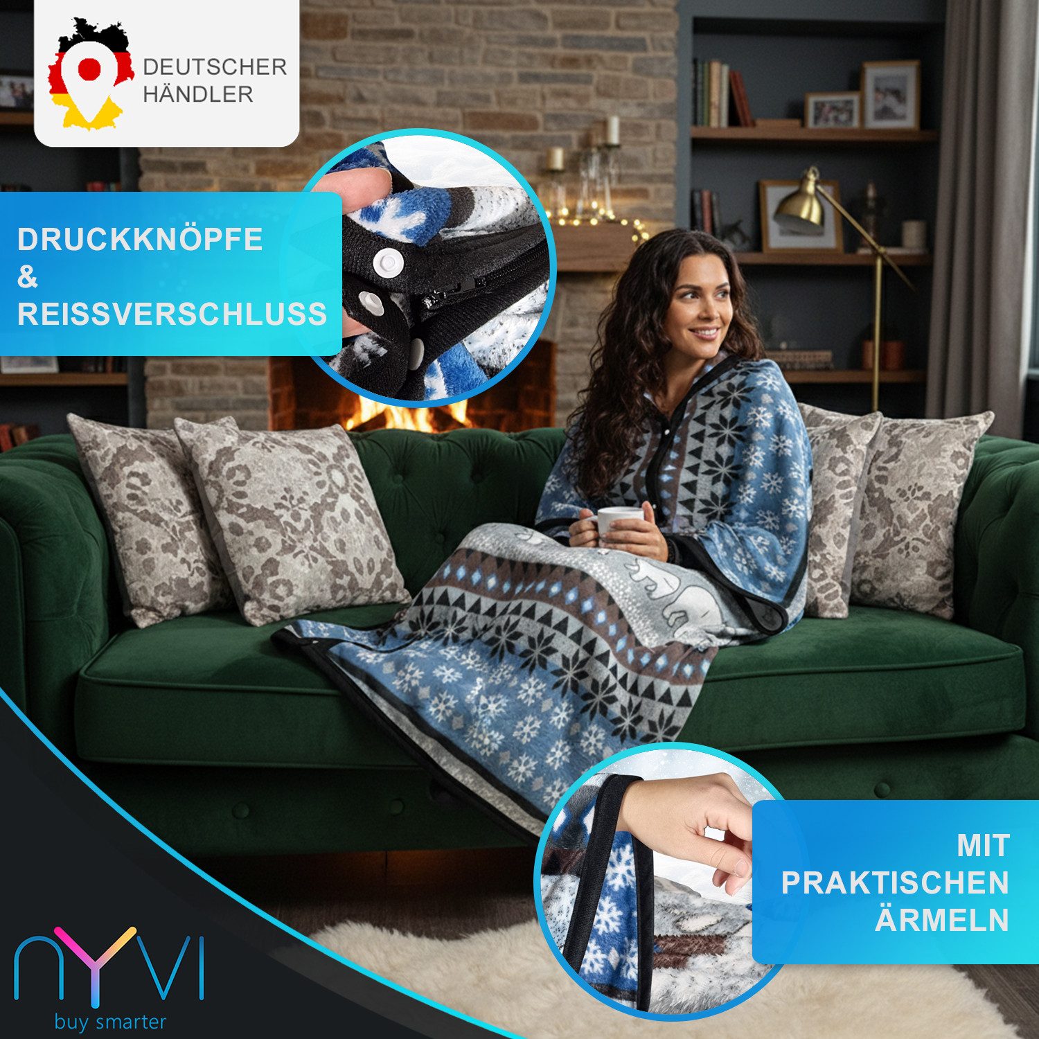 Wohndecke Ärmeldecke CozyBear - tragbare Flanell Sofadecke mit Ärmeln, NYVI günstig online kaufen