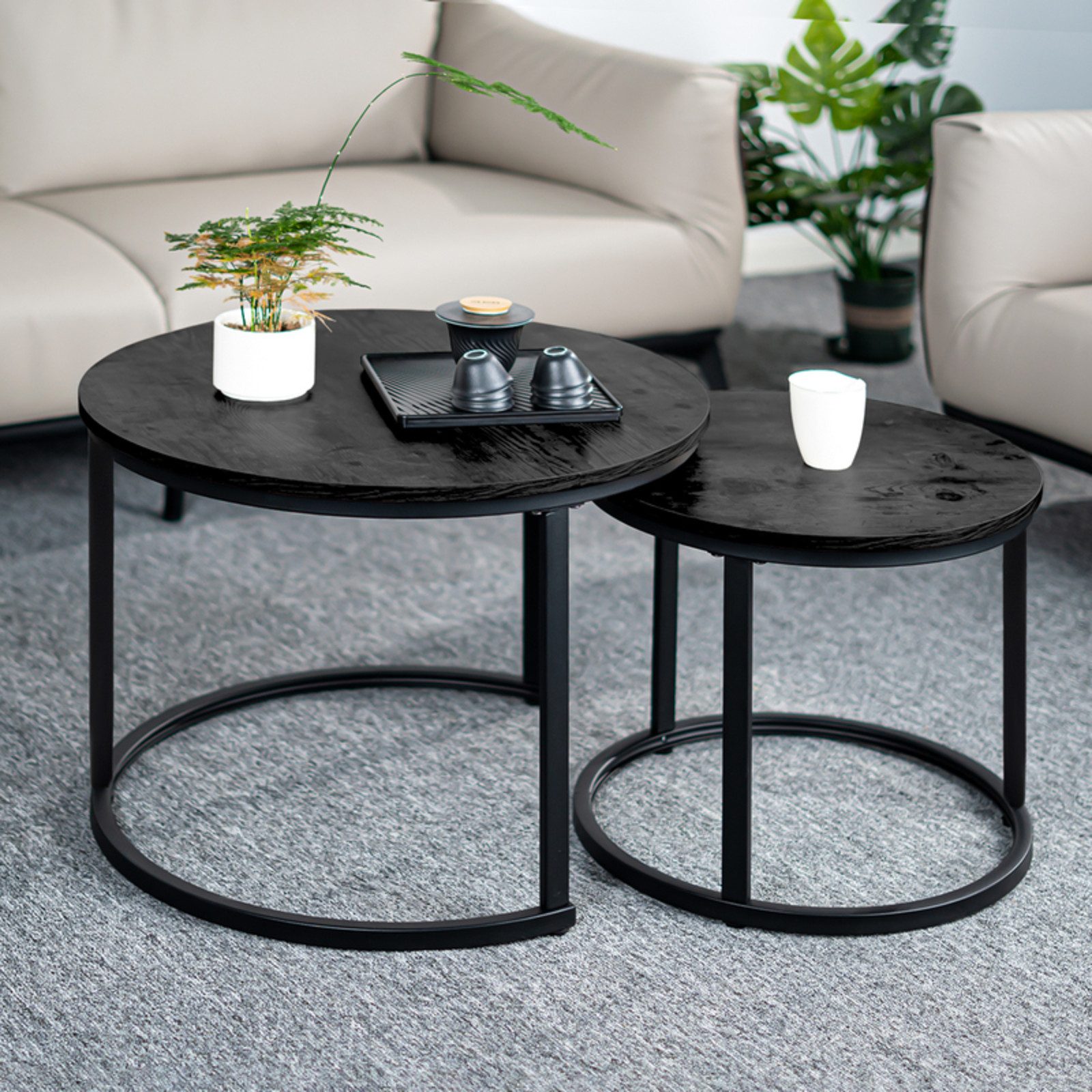 HawthyHome Couchtisch 2er-Set runde Beistelltische aus Holz & Metall (2-St) günstig online kaufen