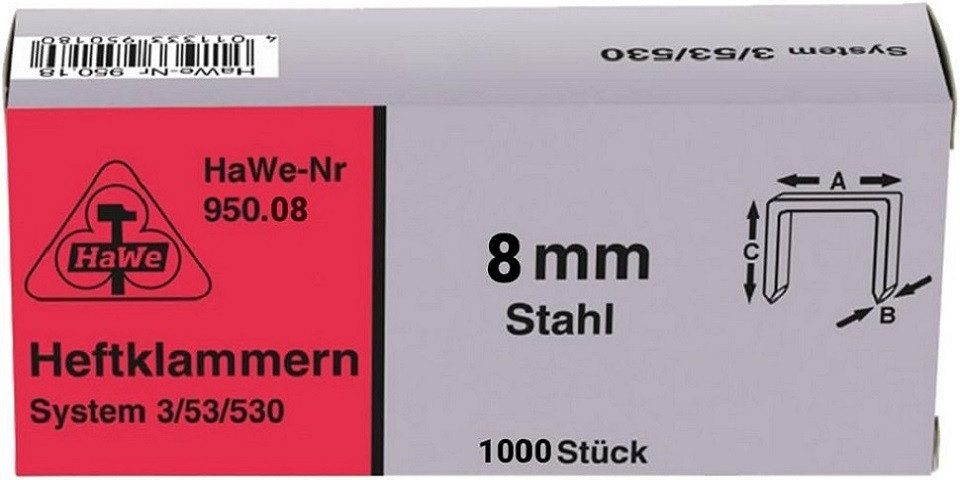 HaWe Tackerklammer HaWe Tackerklammern, Klammern HaWe System 53, 1000St./Pck., Stahl