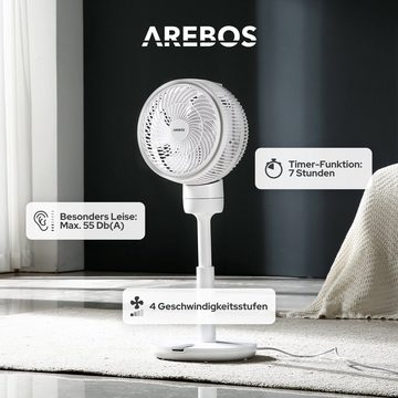 Arebos Bodenventilator Ventilator, 55W, 3D Oszillation, Ø 23cm, Infrarot-Fernbedienung