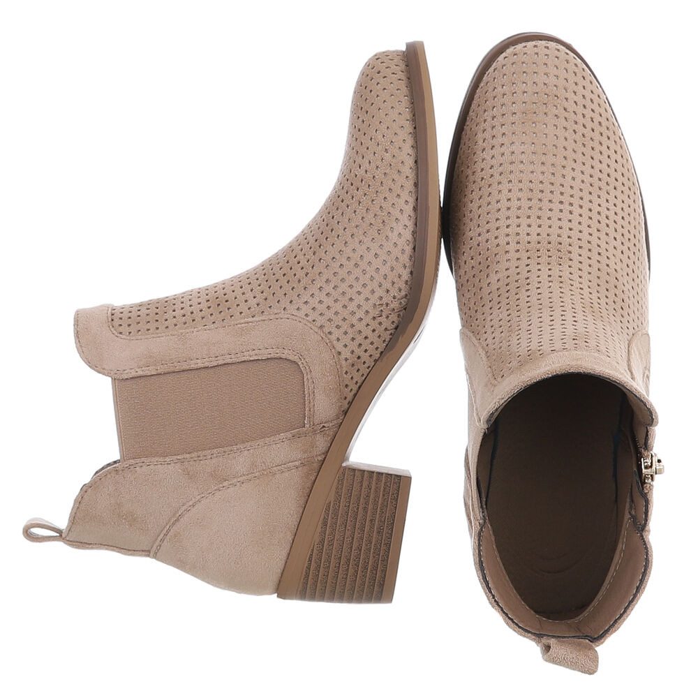 Ital-Design Modische Stiefelette mit Reißverschluss und Perforation Sommerboots (91261321) Blockabsatz Stiefeletten in Hellbraun