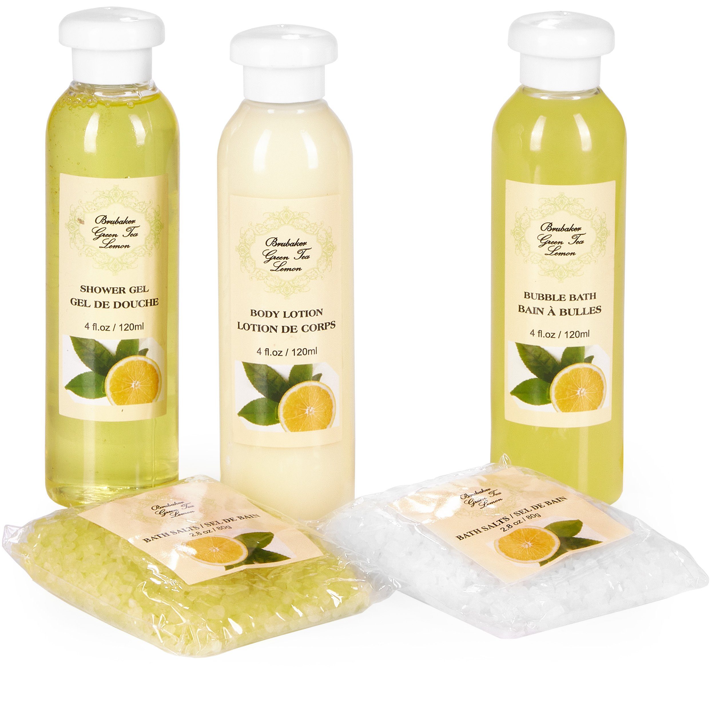 BRUBAKER Hautreinigungs-Set Bade- und Dusch Set - Pflegeset mit Grüner Tee & Lemon Duft, 10-tlg., Beauty Geschenkset im Vintage-Schränkchen, Badeset