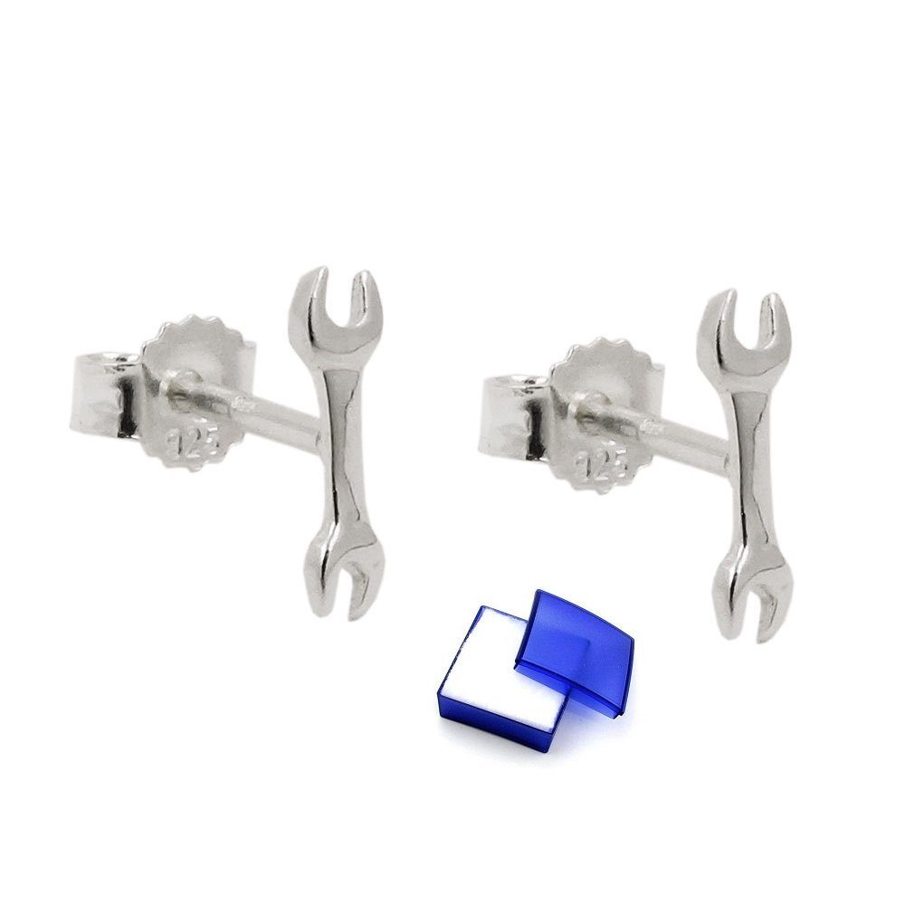 unbespielt Paar Ohrstecker Ohrringe Ohrstecker Schraubenschlüssel 8,6 x 2,5 mm Silber 925 inklusive Schmuckbox, Silberschmuck für Damen und Herren