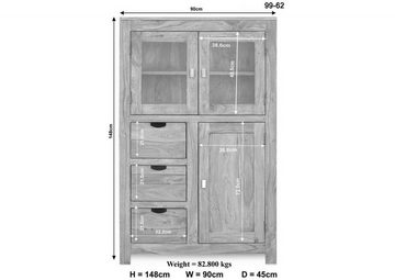 Massivmoebel24 Standvitrine Vitrine Akazie 90x45x148 white stone getüncht  NATURE WHITE #62