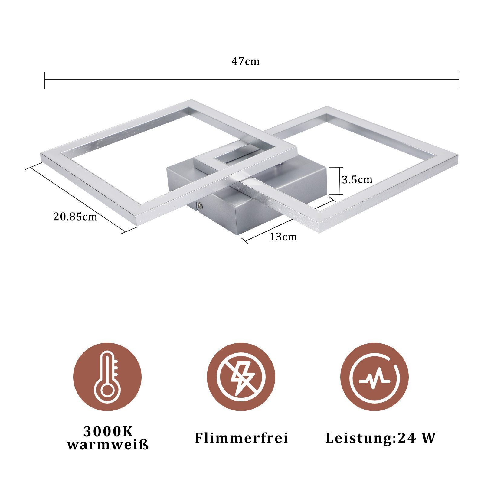 Nettlife LED Deckenleuchte Modern Schwarz/Weiß Eckig Schlafzimmer 24W Metall 3000K/4000K, LED fest integriert, Neutralweiß, Deckenbeleuchtung für Wohnzimmer Flu – Bild 3 von 5