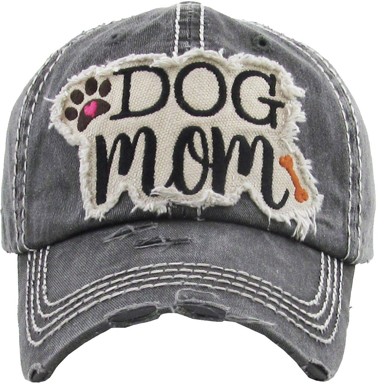 Washed Damen schwarz Dog Vintage Cap Look Baseball Baseballcap Mom Sporty Cap used Vintage