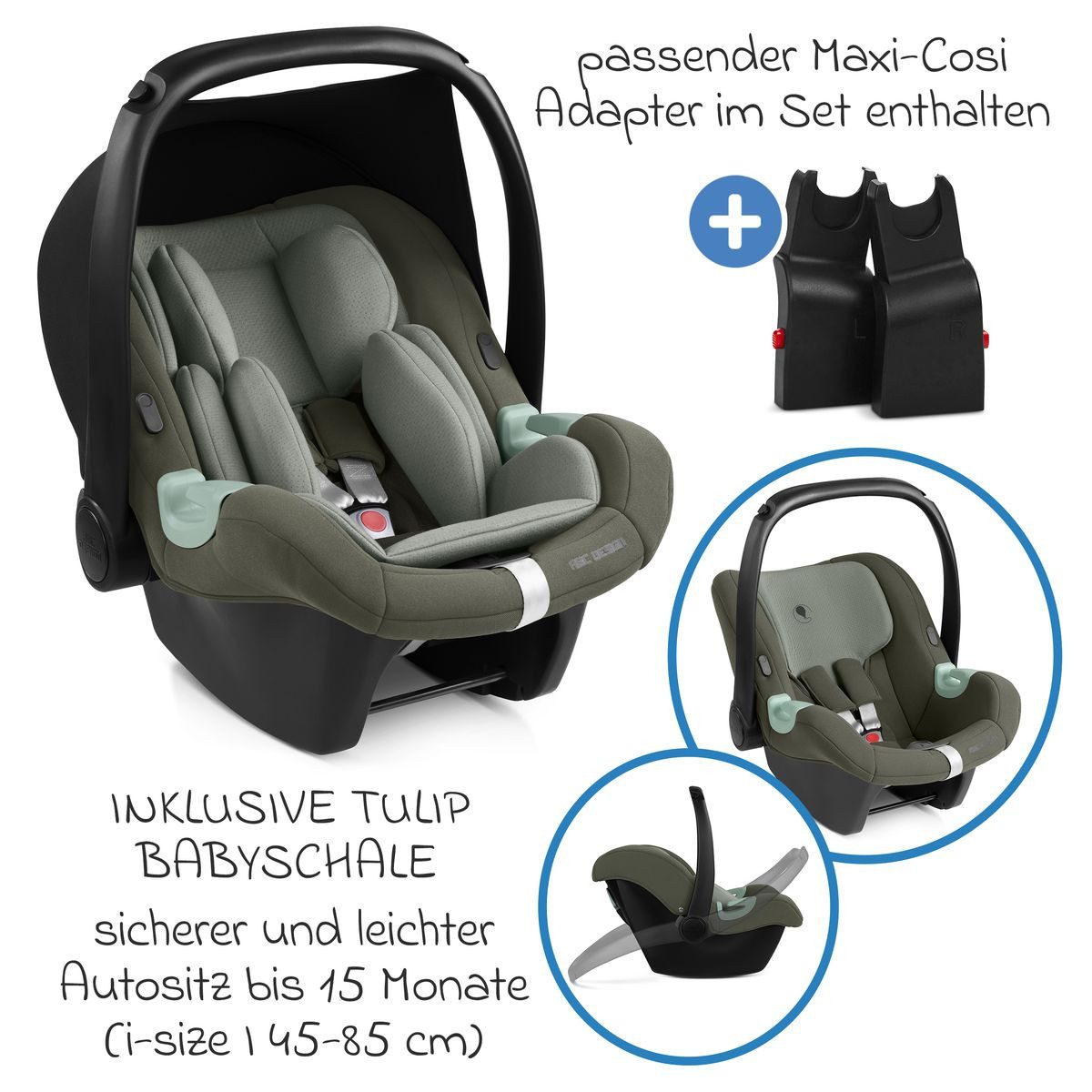 ABC Design Kombi-Kinderwagen Sierra Set - Pea, 4in1 Kinderwagen mit Babywanne, Babyschale, Isofix Base & Sportsitz