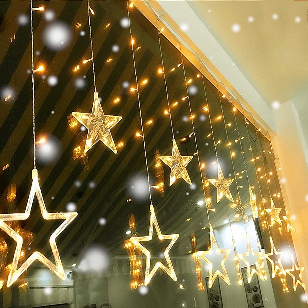 Rosnek LED-Lichtervorhang 2M, wasserdicht, Weihnachten Modi, für Fenster 8 Sterne, Deko, Warmeweiß Memory-Funktion 12