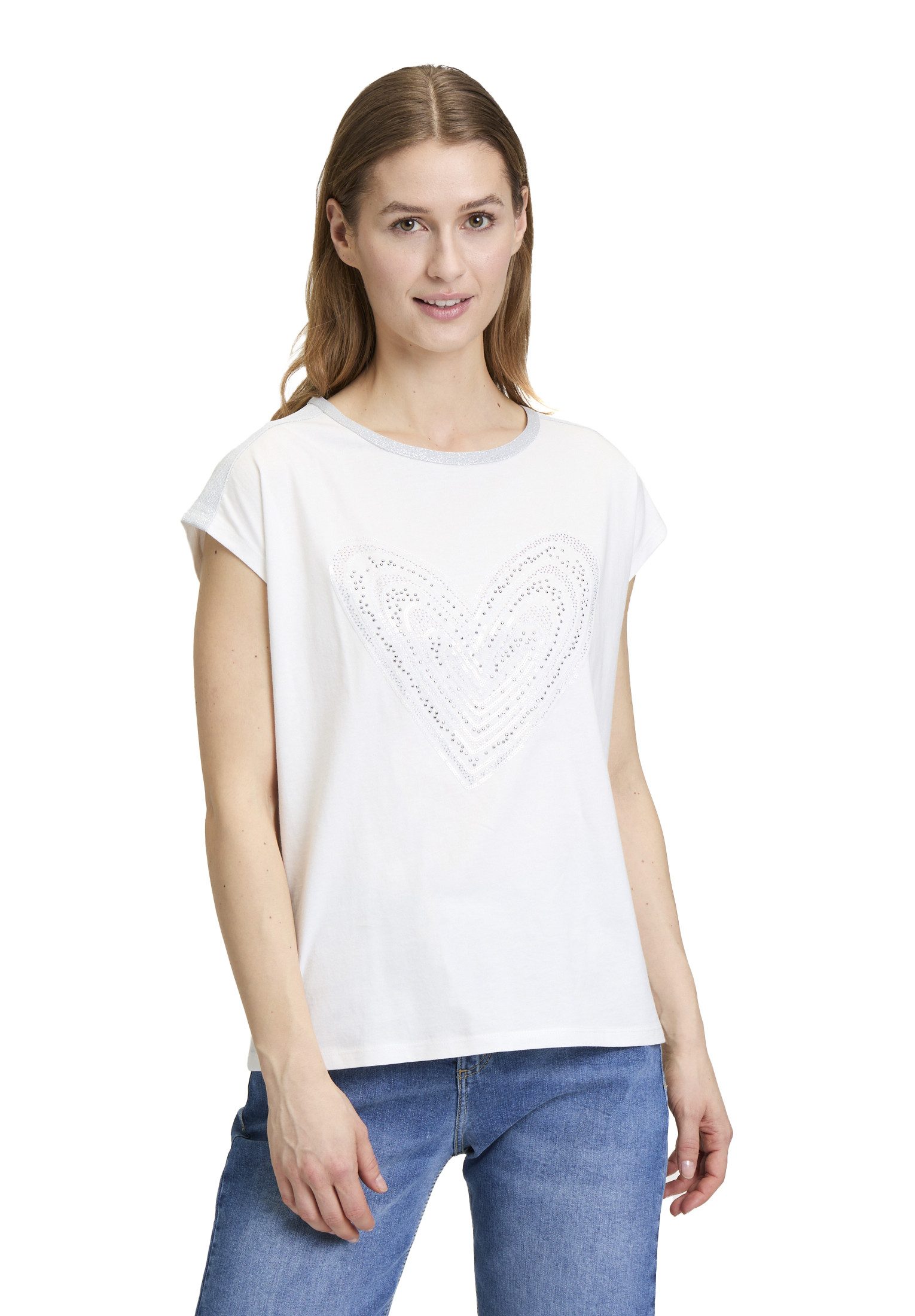 Cartoon Kurzarmshirt Cartoon Rundhals-Shirt mit Placement (1-tlg) Aufgesteppte Bänder