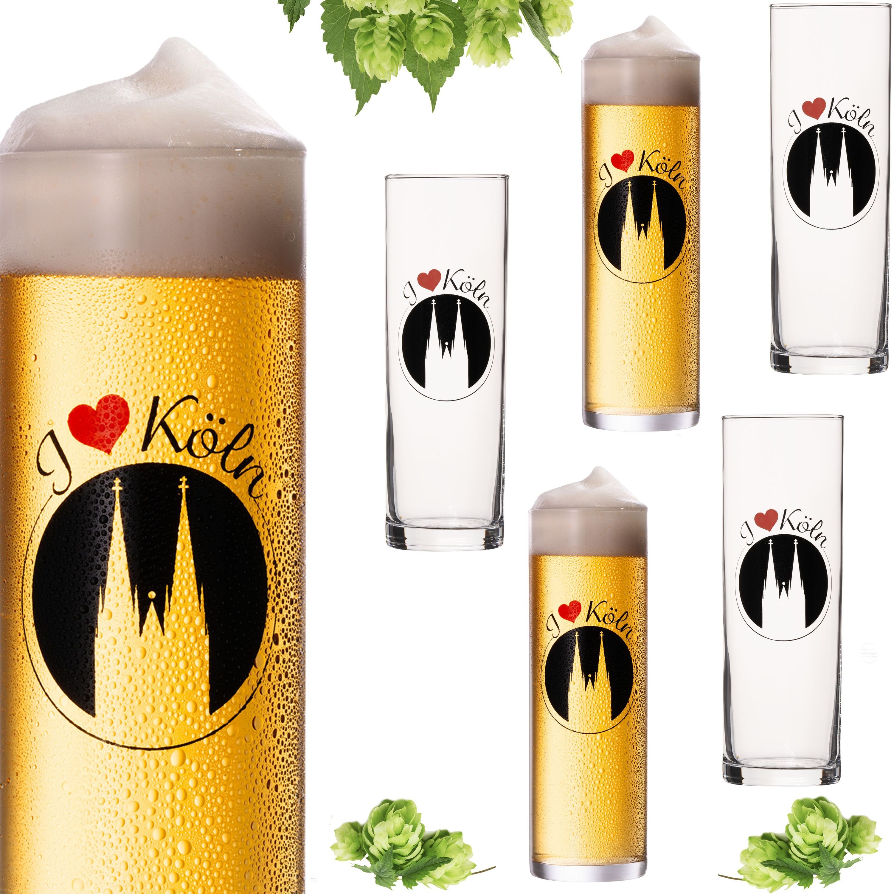 IMPERIAL glass Bierglas Kölschgläser mit Kölner Dom Liebe Motiv 200ml (max. 240ml), Glas, Set 6-Teilig Kölschstangen aus Glas Biergläser Kölngläser