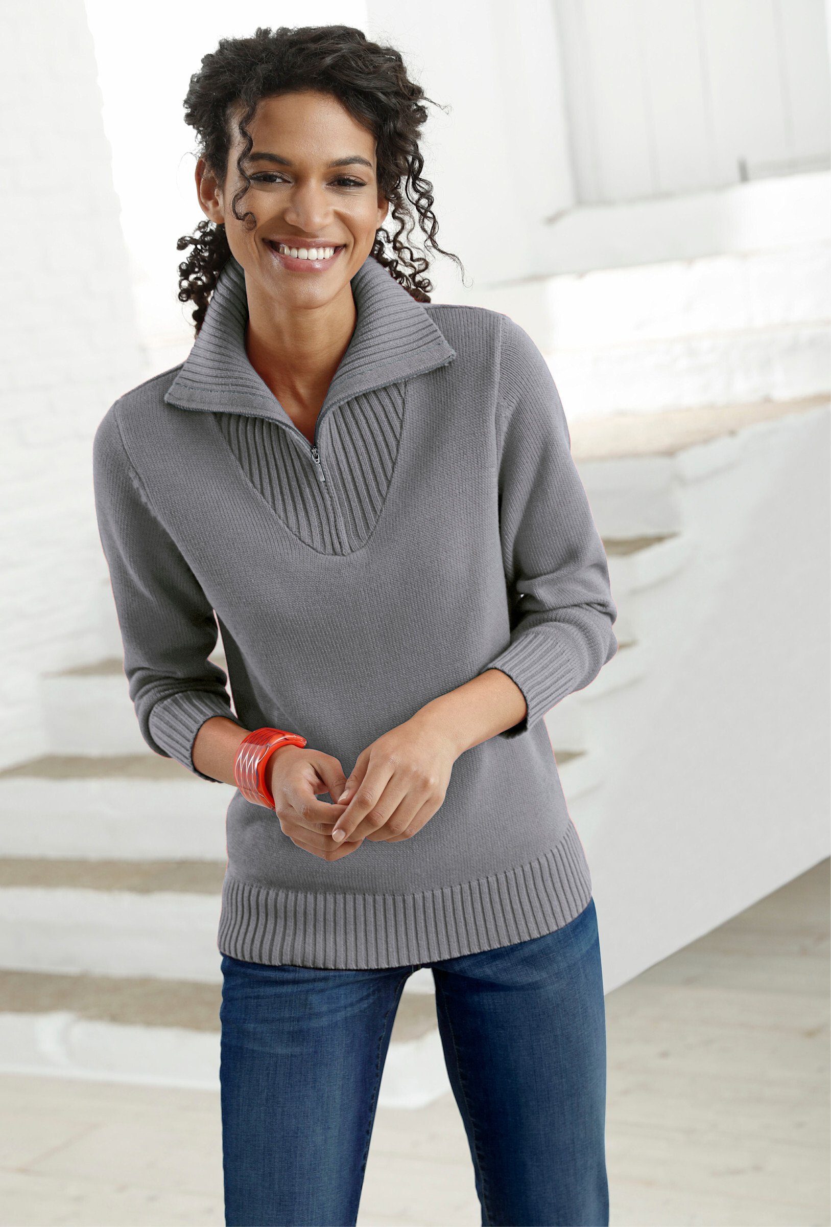 Witt Strickpullover Pullover Langarm Materialmix