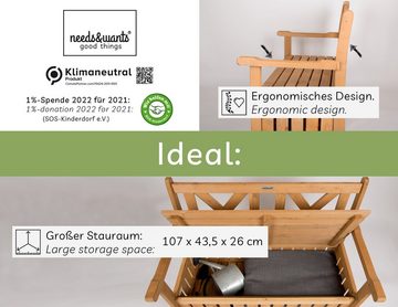 needs&wants® Gartenbank Holz wetterfest mit Stauraum, Truhenbank Holzbank Sitzbank Truhe braun