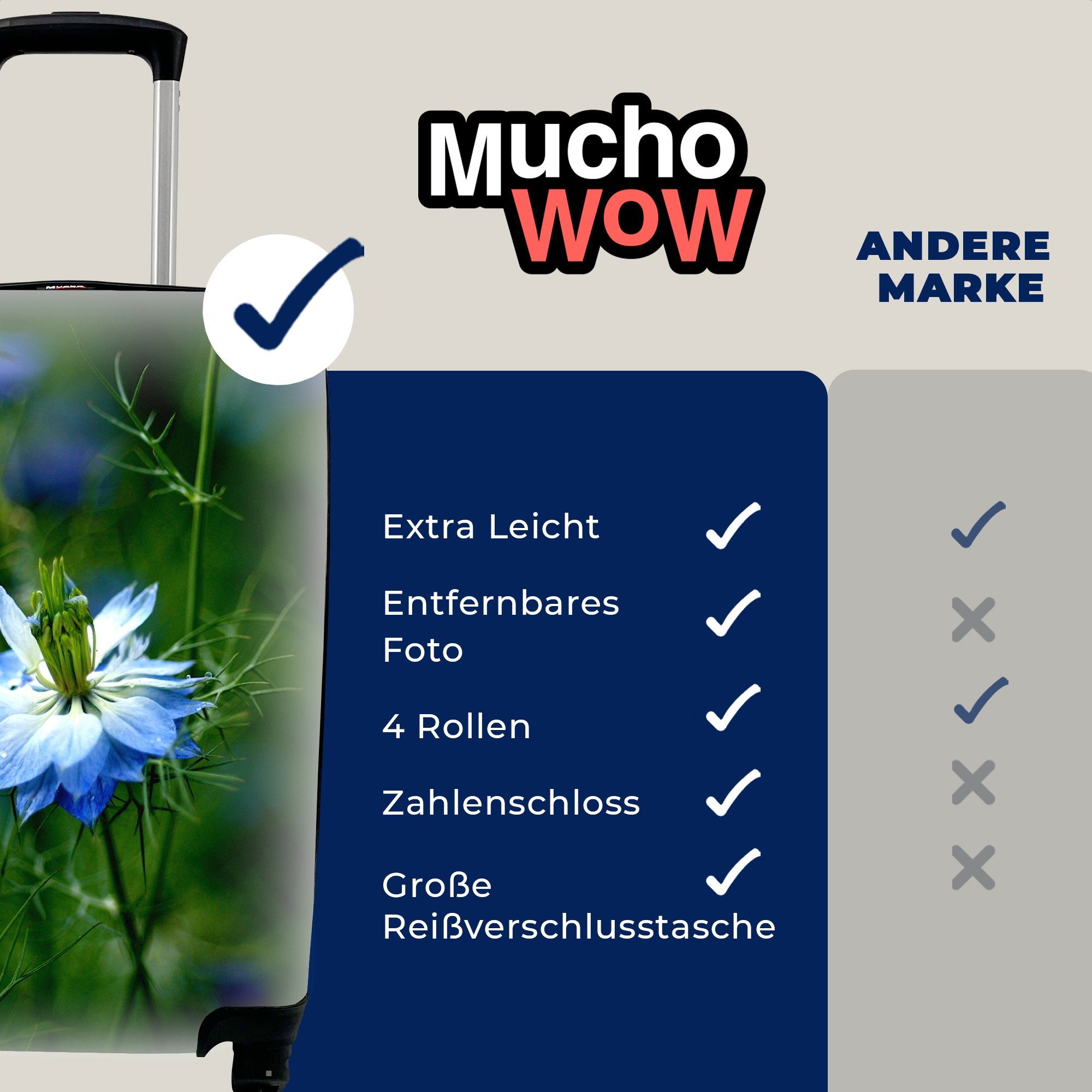 Handgepäck MuchoWow rollen, für der Handgepäckkoffer Reisekoffer Rollen, Reisetasche 4 Nigelblüte mit Pflanzen, Eine Ferien, inmitten Trolley,