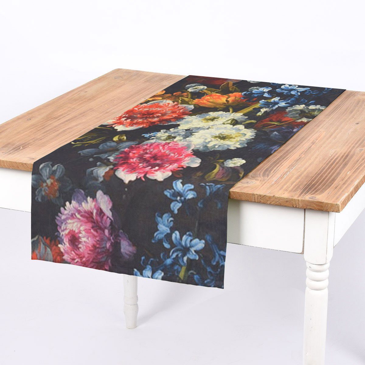 SCHÖNER LEBEN. 40x160cm, SCHÖNER Tischläufer dunkel Digitaldruck Tischläufer LEBEN. Digitaldruck Blumen bunt