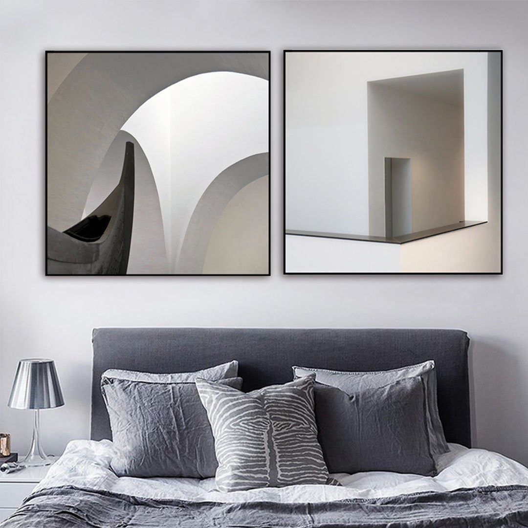 L.Ru UG Kunstdruck Moderner minimalistischer Weißismus-Esszimmer-Schlafzimmer-Gemäldekern, (2 St), Abstraktes quadratisches Wandgemälde für Wohnzimmerdekoration