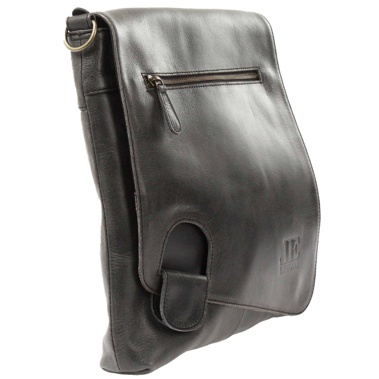 LECONI Umhängetasche Ledertasche Damen Handtasche Schultertasche Echt Leder LE3073, Auffälliger Überschlag - Fächer innen & außen - 29x29x6 cm