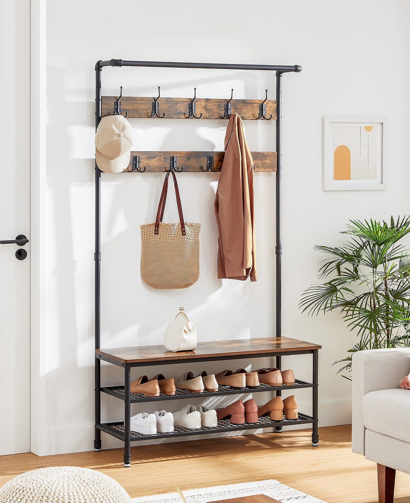 VASAGLE Garderobenständer Garderobe, mit Sitzbank, multifunktionale günstig online kaufen