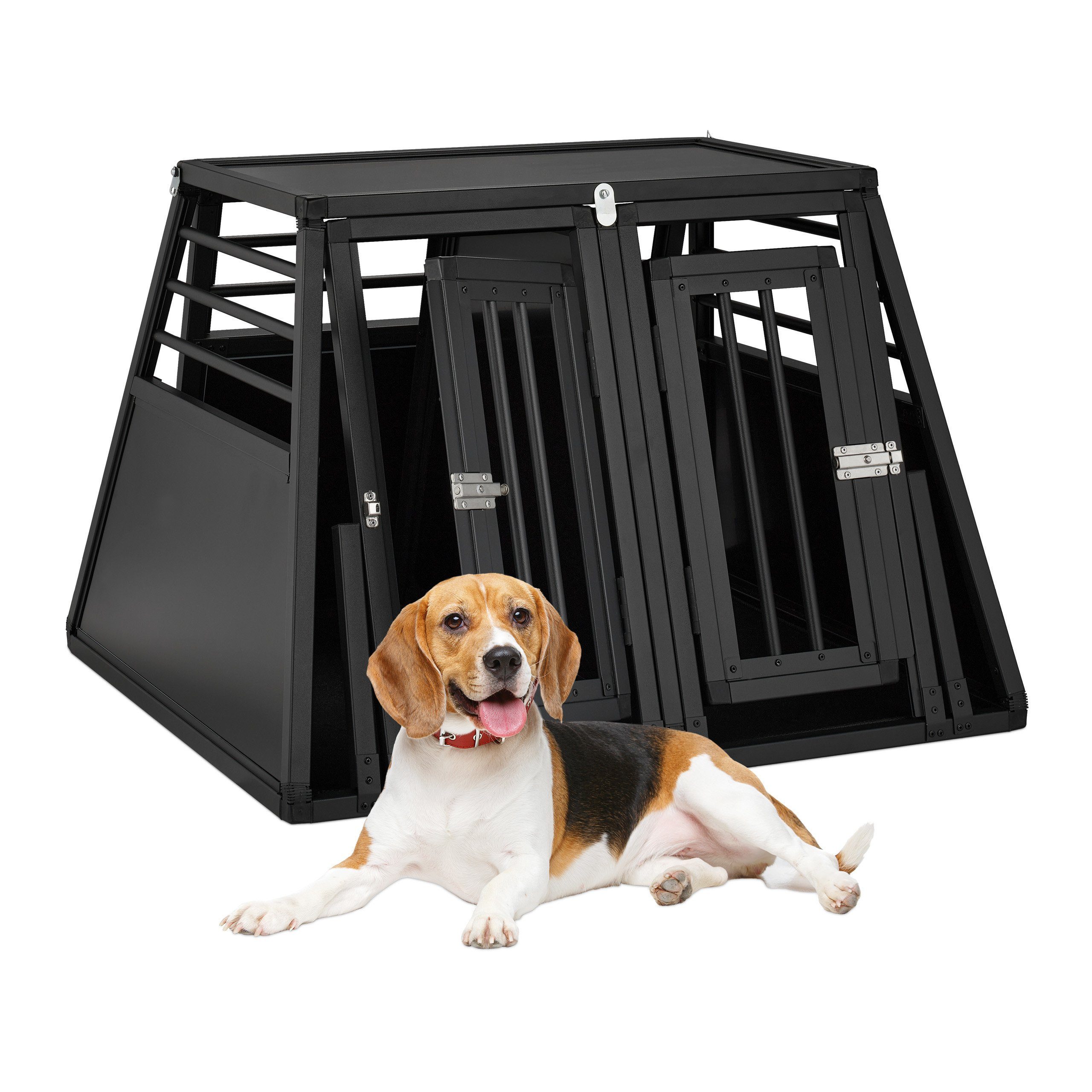 relaxdays Hunde-Transportbox Hundebox Auto mit Trennwand