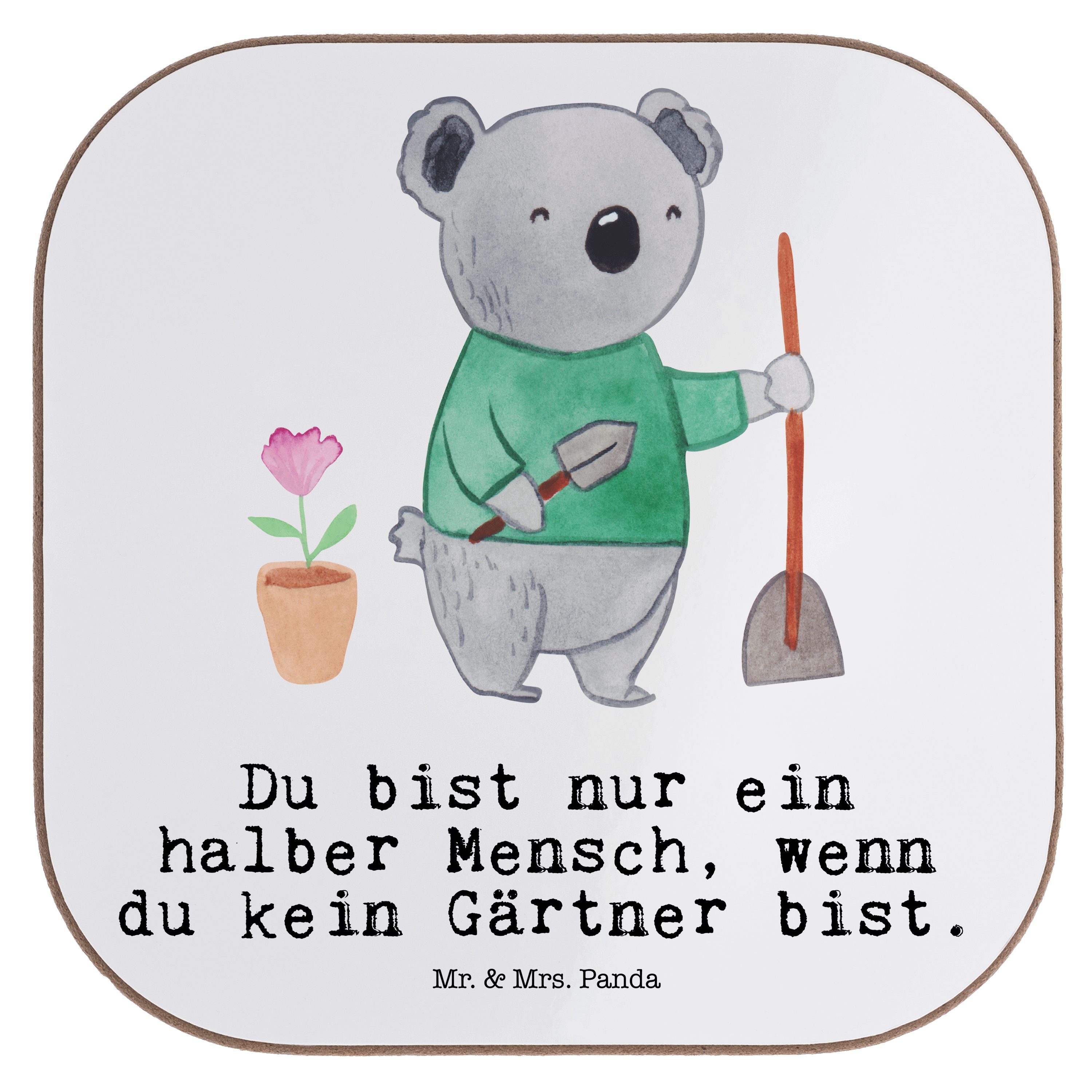 Mr. & Mrs. Panda Getränkeuntersetzer Gärtner mit Herz Weiß Geschenk