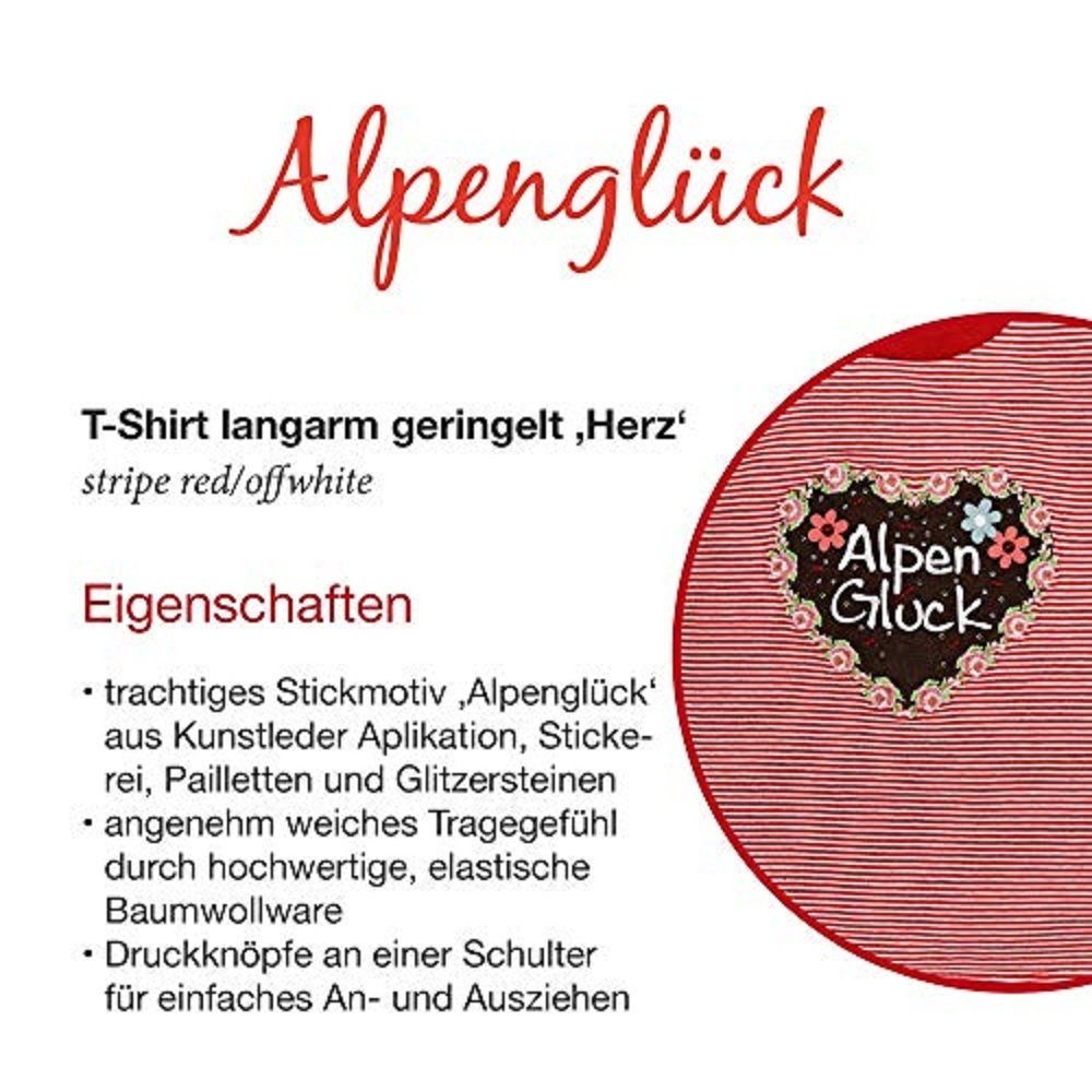 Kinder Mädchen (Gr. 50 - 92) BONDI Trachtenshirt BONDI Babytrachten-Shirt Alpenglück, rot geringelt, Stickapplikation „Herz Lang