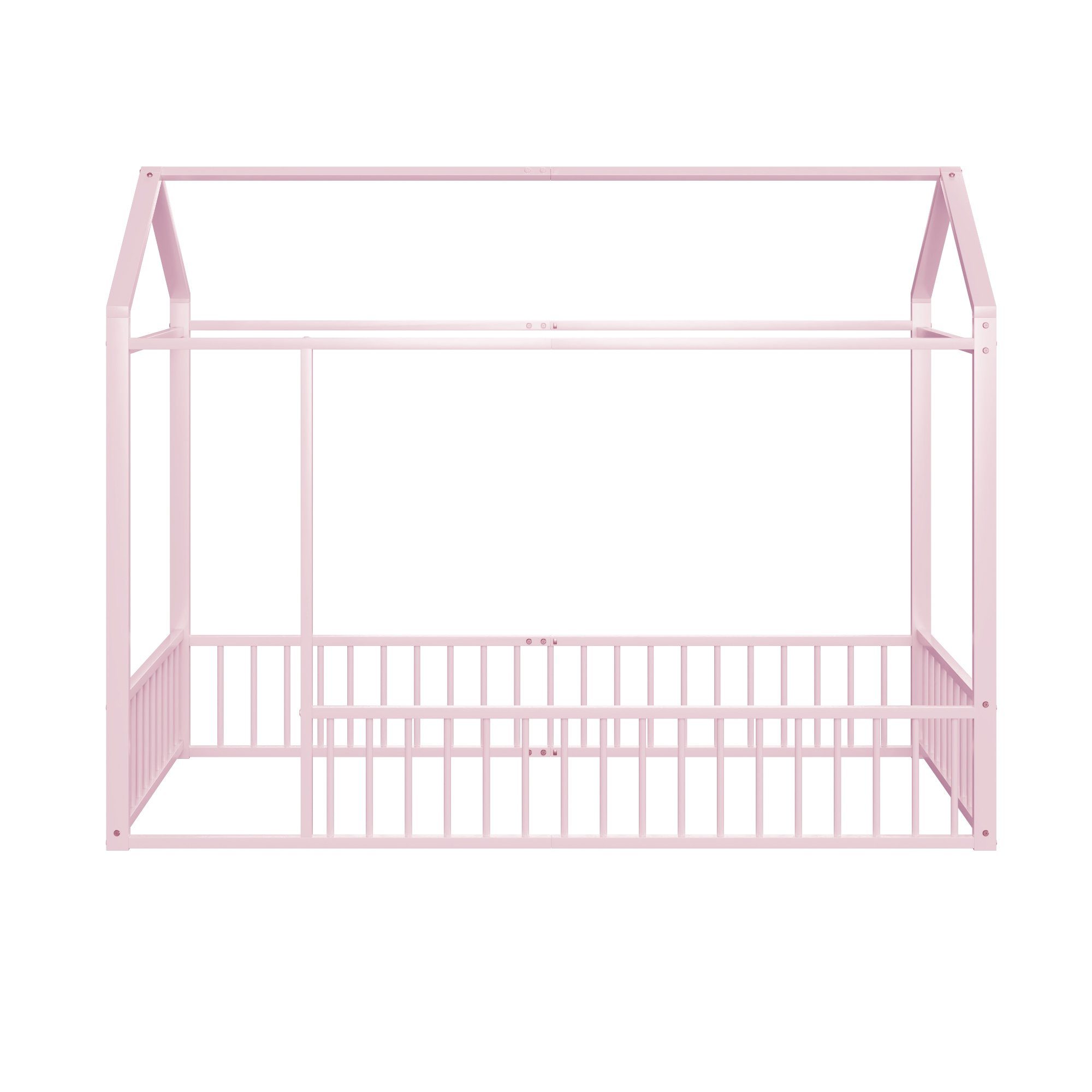 Dach Hausbett mit rosa Metallbett, Einzelbett Flieks ohne Kinderbett 90X200cm Lattenrost