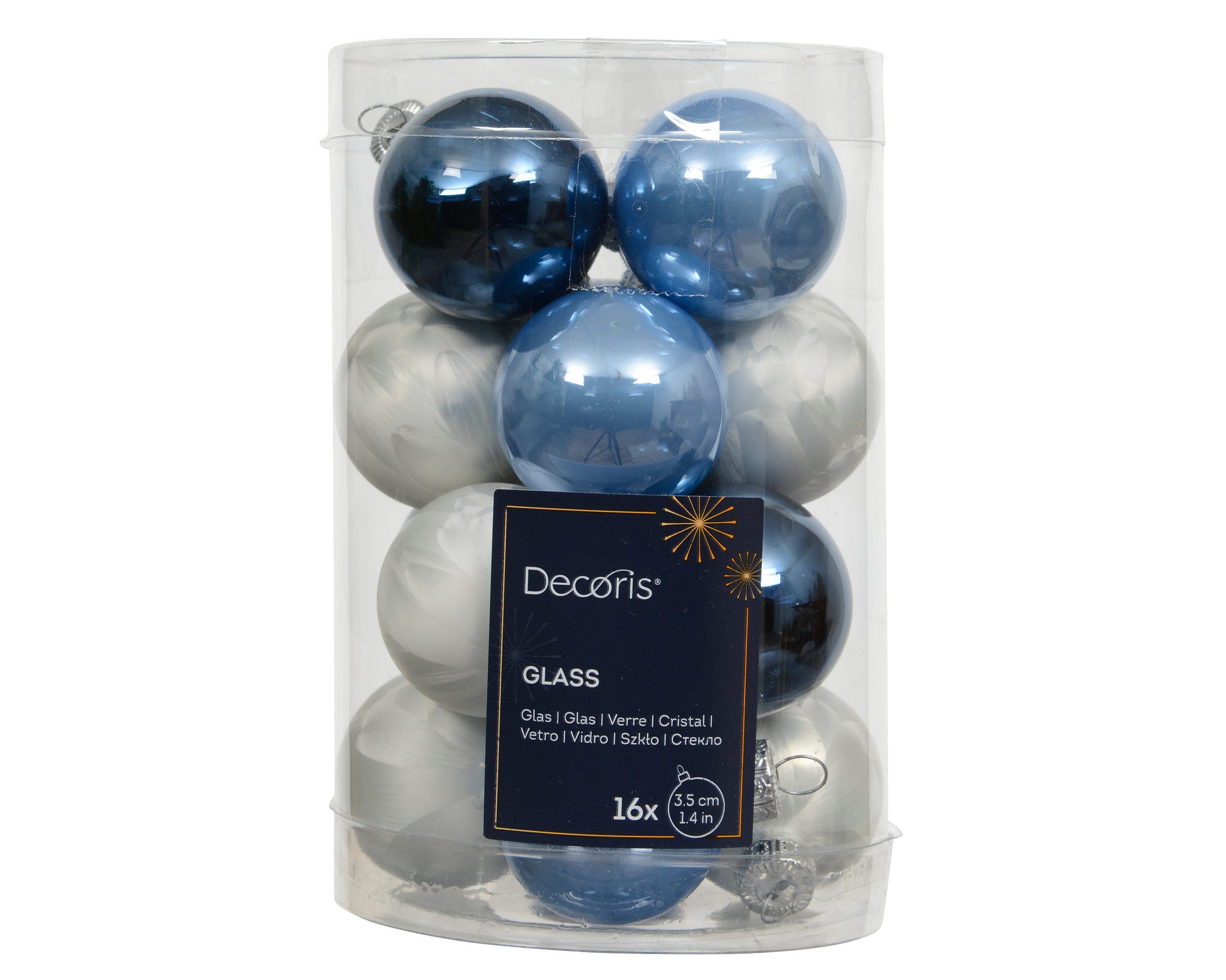 Kaemingk Weihnachtsbaumkugel, Weihnachtskugeln Glas 3,5cm 16 Stück - Blau / Weiß Mix