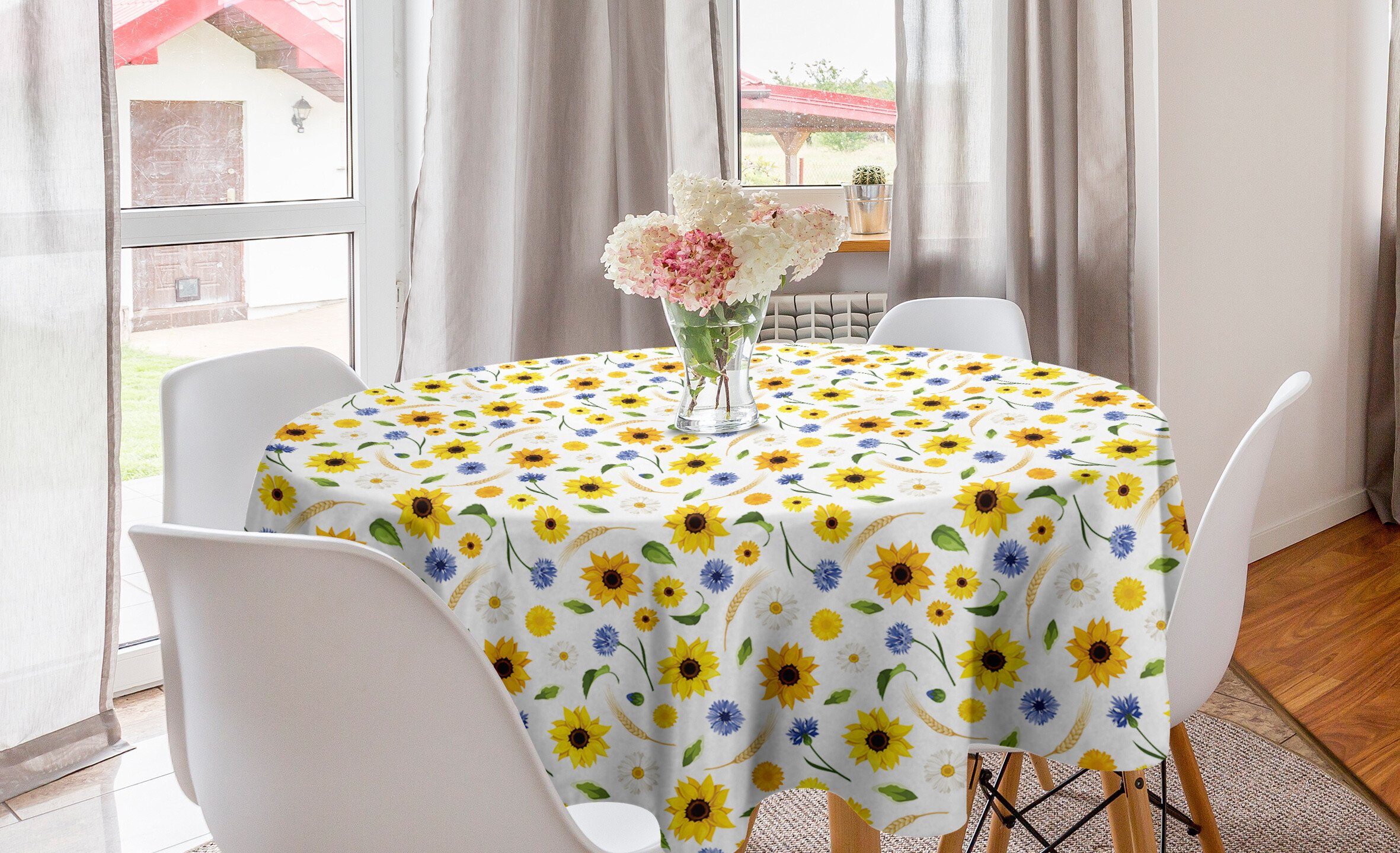 Abakuhaus Tischdecke Kreis Tischdecke Esszimmer Abdeckung Gelb für weiss Dekoration, Küche Pattern Botanic