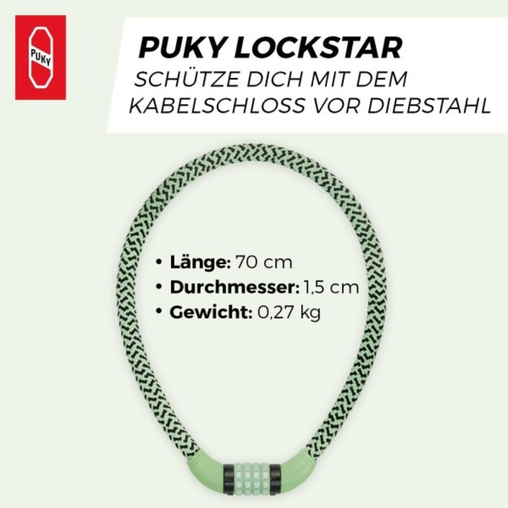 Puky Kabelschloss Safety, "LOCKSTAR" Fahrrad Kabelschloss, Nummernschloss, retro green