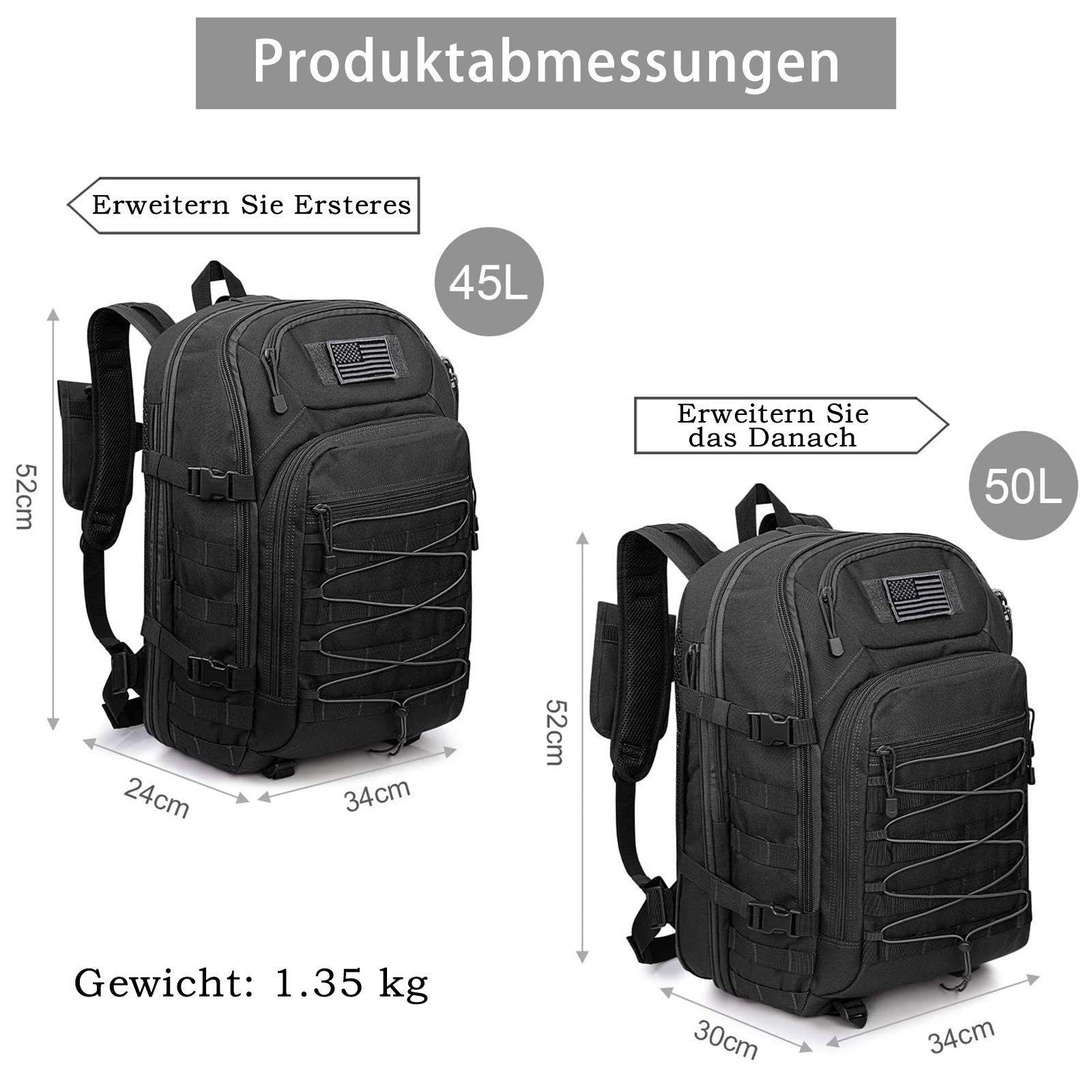 Wanderrucksack, Schwarz Camping Trekkingrucksack Radfahren 45-50L G4Free für