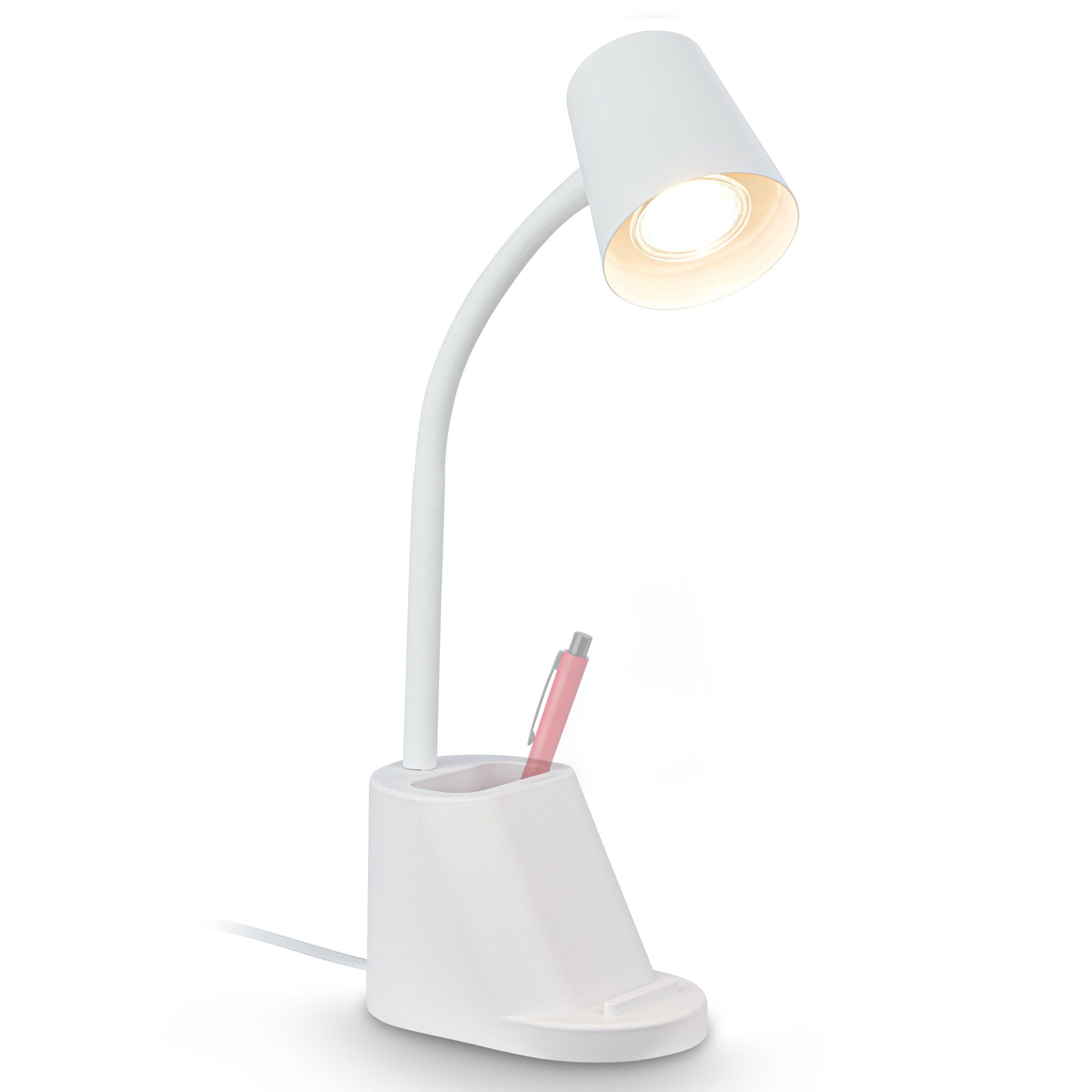 Briloner Leuchten Tischleuchte LED Tischlampe Bürolampe Homeoffice Schreibtischlampe Kinderzimmer, mit Stiftbehälter, ohne Leuchtmittel, 2700K - Extra - Warmweiß