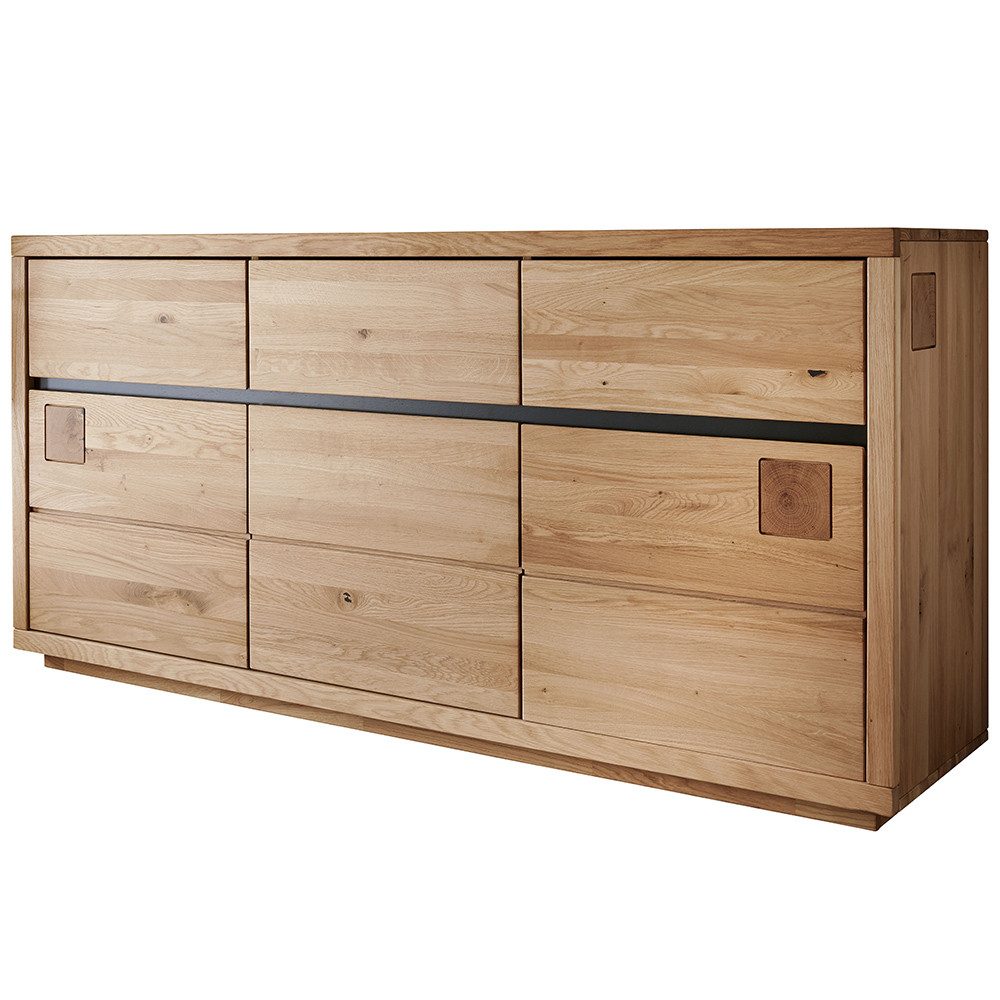 Lomadox Sideboard WINCHESTER-69, Kommode Wohnzimmerschrank 175 cm Eiche massiv geölt Hirnholz-Detail