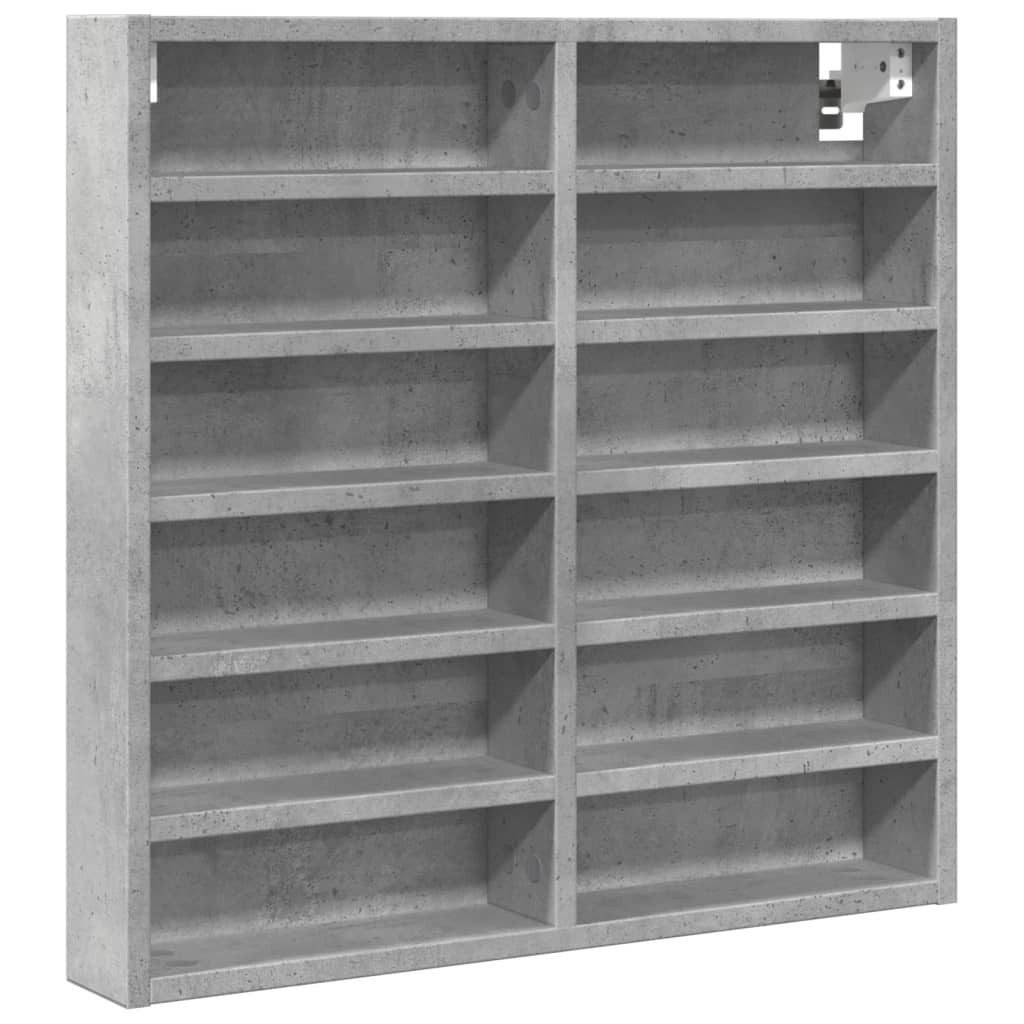 furnicato Vitrine Vitrinenschrank Betongrau 60x8,5x58 cm Holzwerkstoff (1-St) Stabiler Hängeschrank mit 12 Ablagen für Wohnzimmer oder Flur