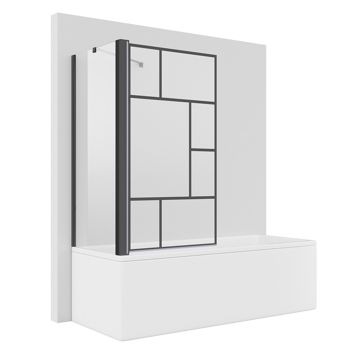 SONNI Badewannenaufsatz NANO Glas, mit Seitenwand, Faltbar, 80x140cm, Schwarz, Faltwand, Einscheibensicherheitsglas mit Nano Beschichtung, für Badezimmer, faltbar