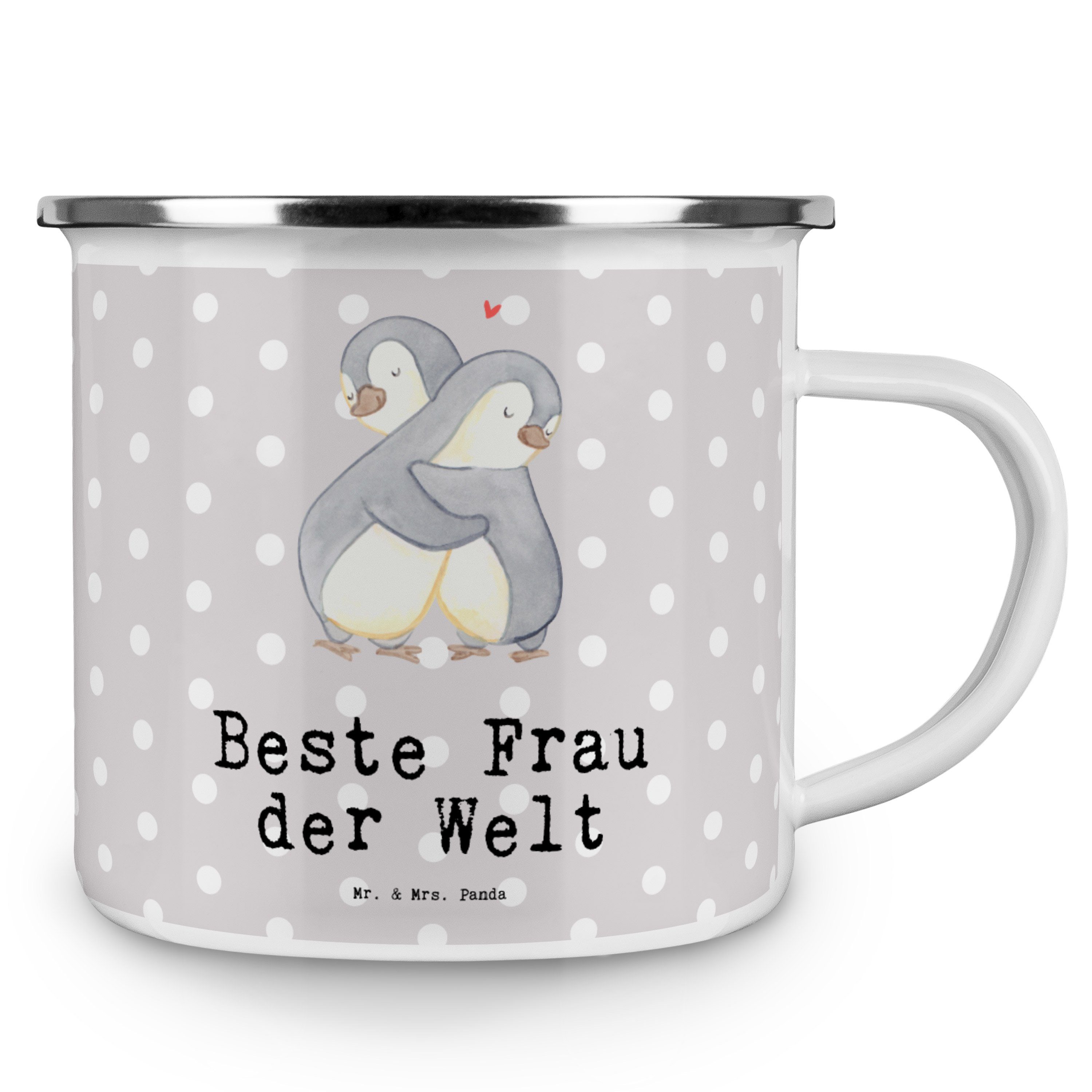 Mr. & Mrs. Geschenk, - Grau - der Panda Beste Pinguin Emaille Pastell Becher Ehe, Metalltas, Welt Frau