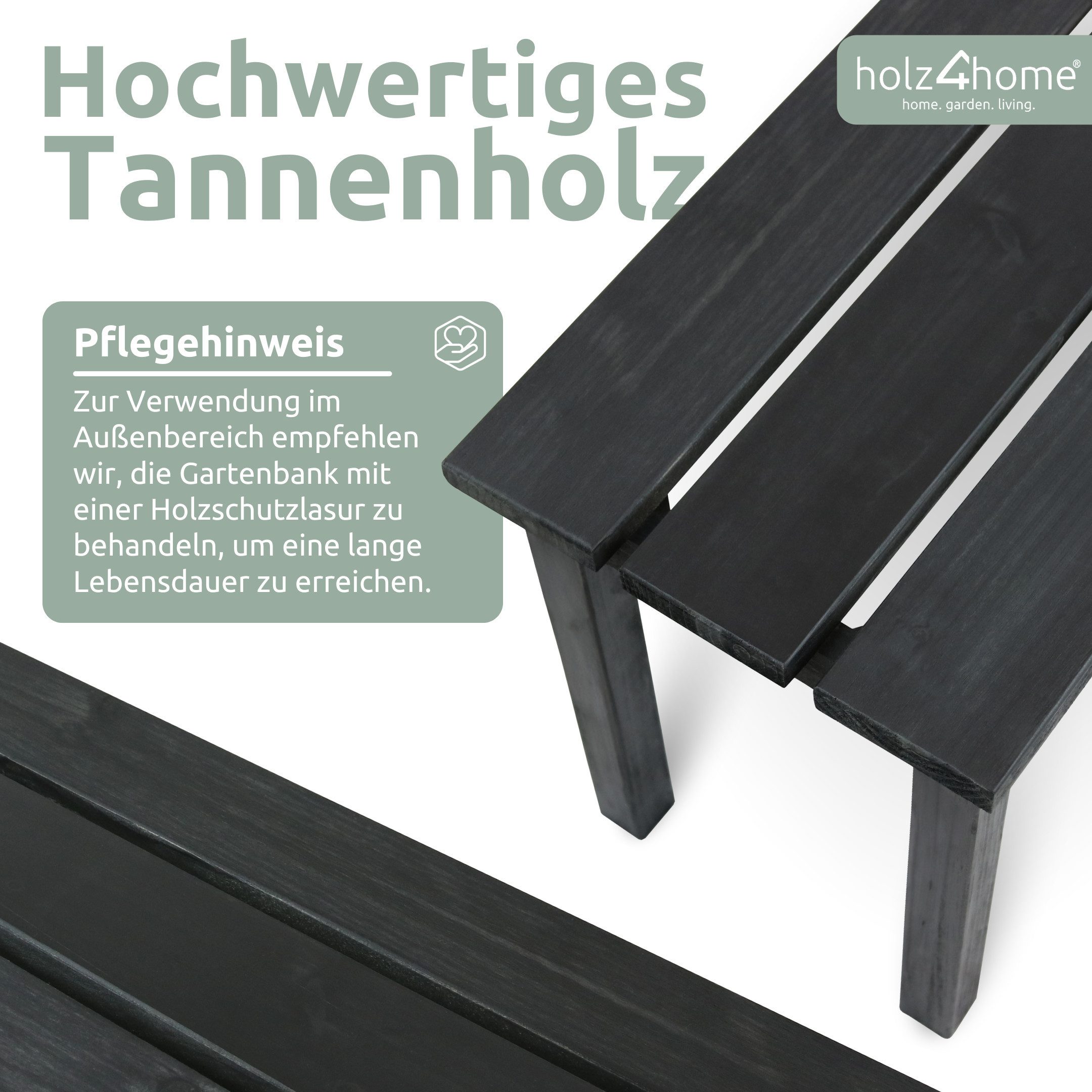 holz4home® Gartenbank Kleine Sitzbank aus Holz I Ohne Lehne, Einfache Montage