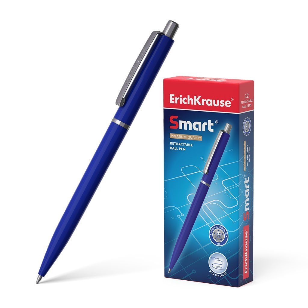 Erich Krause Kugelschreiber, Kugelschreiber Smart einziehbar 0.7 Metallclip 12er Pack Tinte Blau | Kugelschreiber