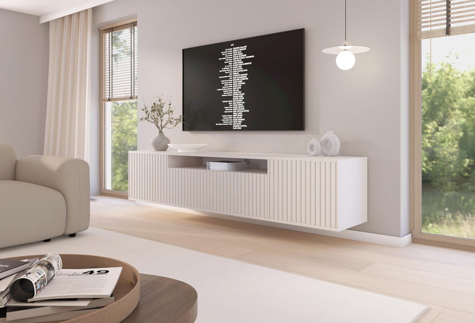 Compleo TV-Schrank 200 cm breit,Hängendes TV-Lowboard oder auf hohen Füßen