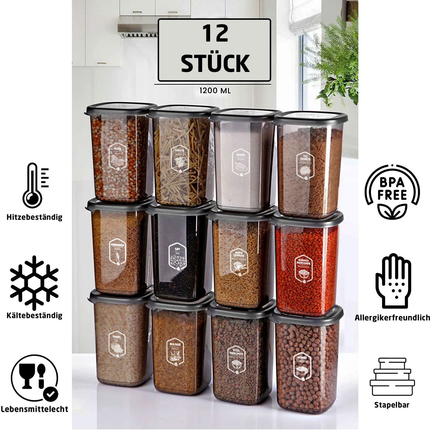 Jungengel Gewürzständer Vorratsdosen Set 12-teilig 1200ml Gewürzdosen stape günstig online kaufen