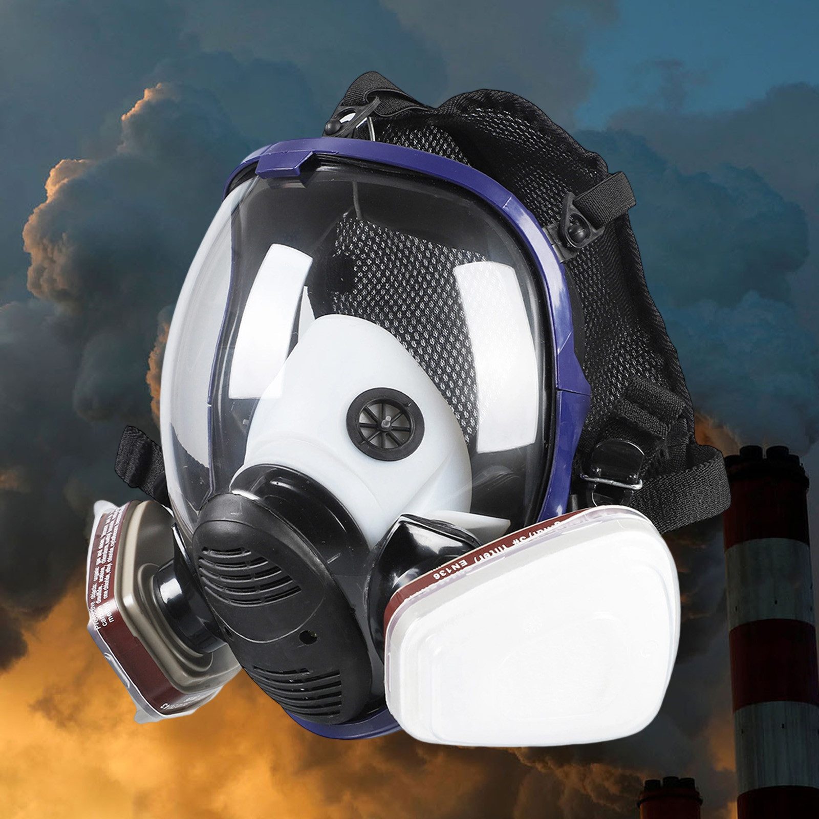 REDOM Mund-Nasen-Masken Vollgesichtsmaske Staubmaske Industrieschutzmaske Gesichtsmaske, Vollgesichts-Schutzmaske aus Silikon mit 10 Filter Baumwolle, 1-St., für Industrie Chemie Bau Landwirtschaft und mehr, mit großen Sichtscheiben Luftventilen austauschbaren Filtern