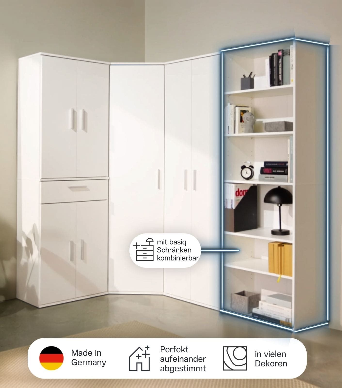 mokebo Bücherregal Der Bücherwurm Regal 60 cm breit Aktenregal Holz, 60x180x34,5 cm, Made in Germany, Holzregal, Bücherregal oder Standregal in Weiß – Bild 3 von 5