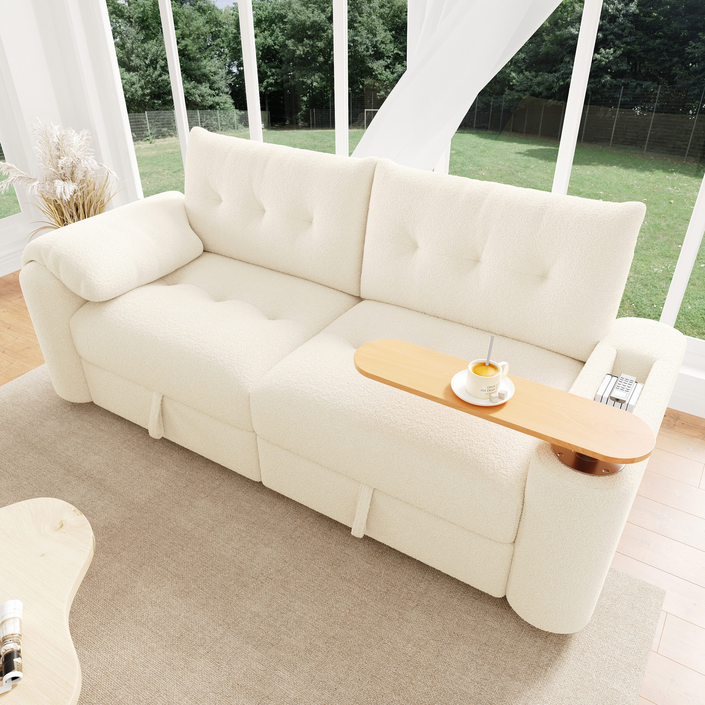 STILVORA Schlafsofa 3-Sitzer Relaxsofa mit Stauraum Polstermöbel mit Beistelltisch Beige, Set 1 Teile, platzsparende Schlafcouch für Apartment, Wohnzimmer