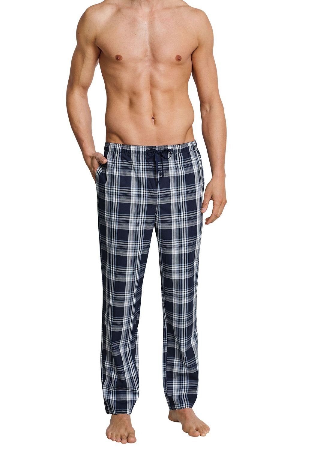 Schiesser Pyjama Mix+Relax (nur Hose, 1 tlg) reine Baumwolle, seitliche Taschen, Pyjamahose, Schlafhose, Sofahose Navy kariert
