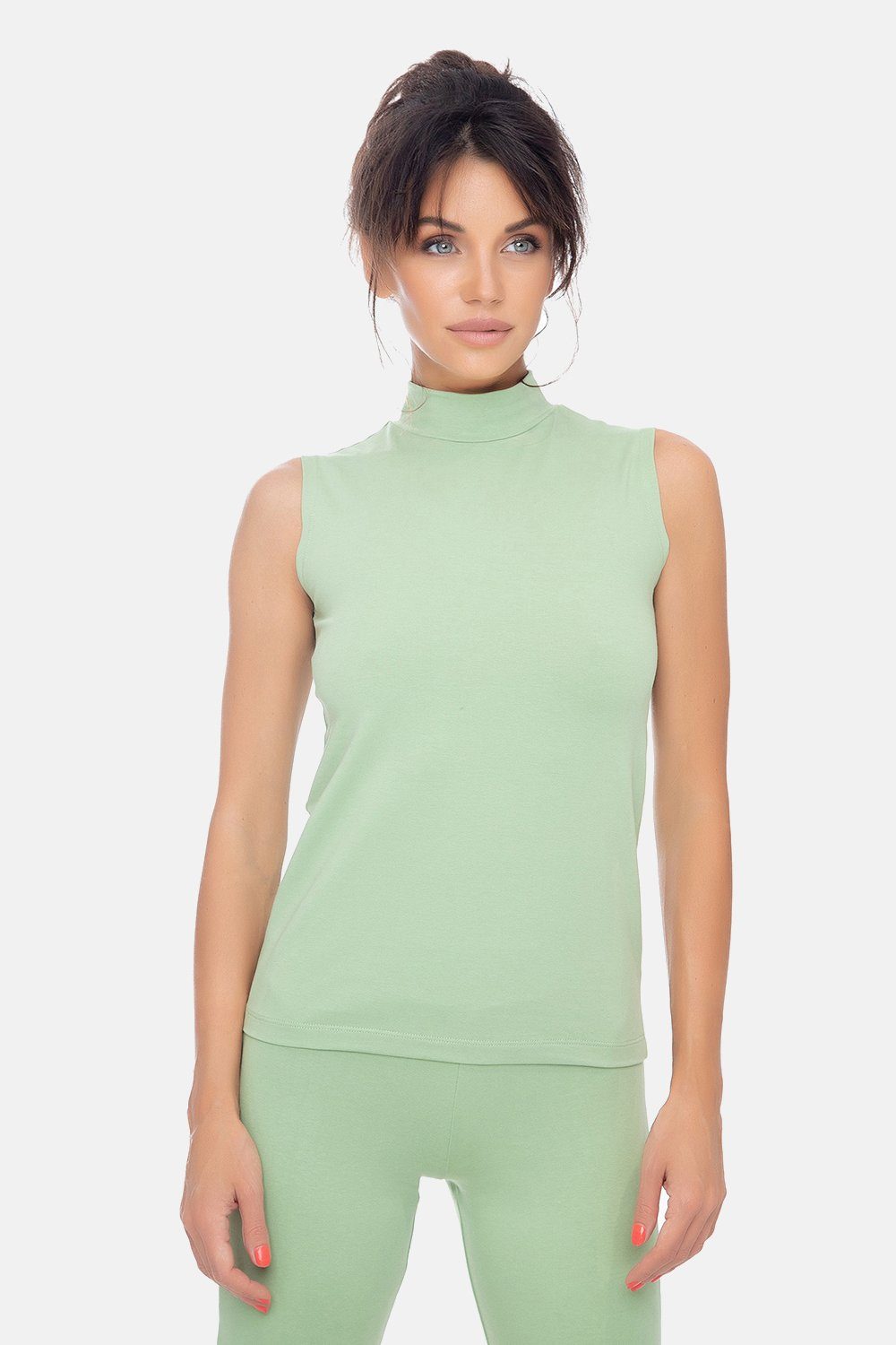 Evoni T-Shirt Basic Shirt ärmellos Halbkragen Tank-Top